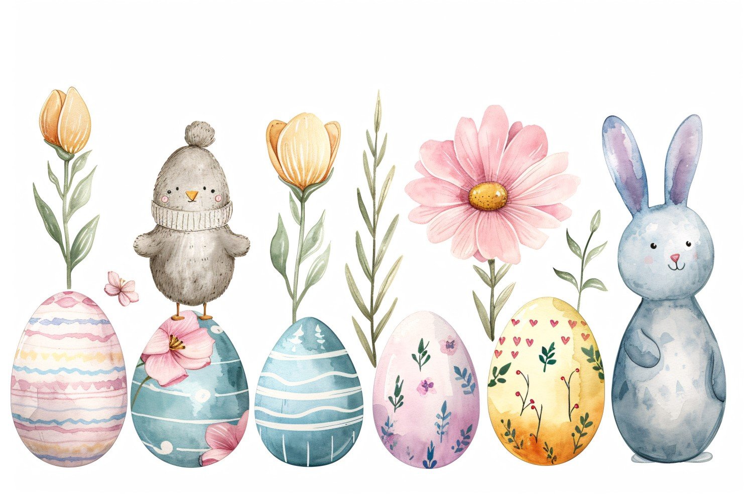 Colourful Watercolour Decorative Easter Egg & Spring Flower  120