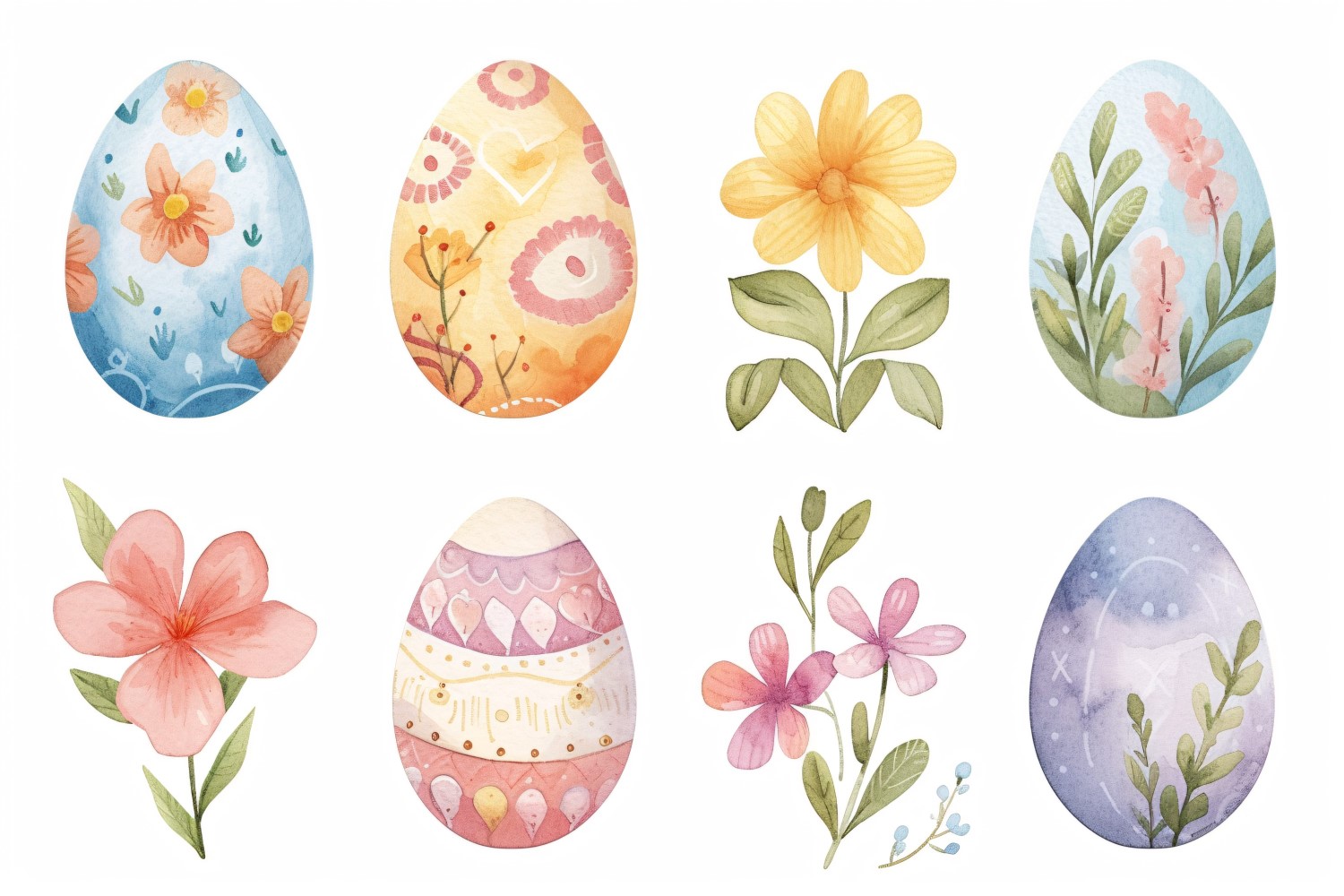 Colourful Watercolour Decorative Easter Egg & Spring Flower 121