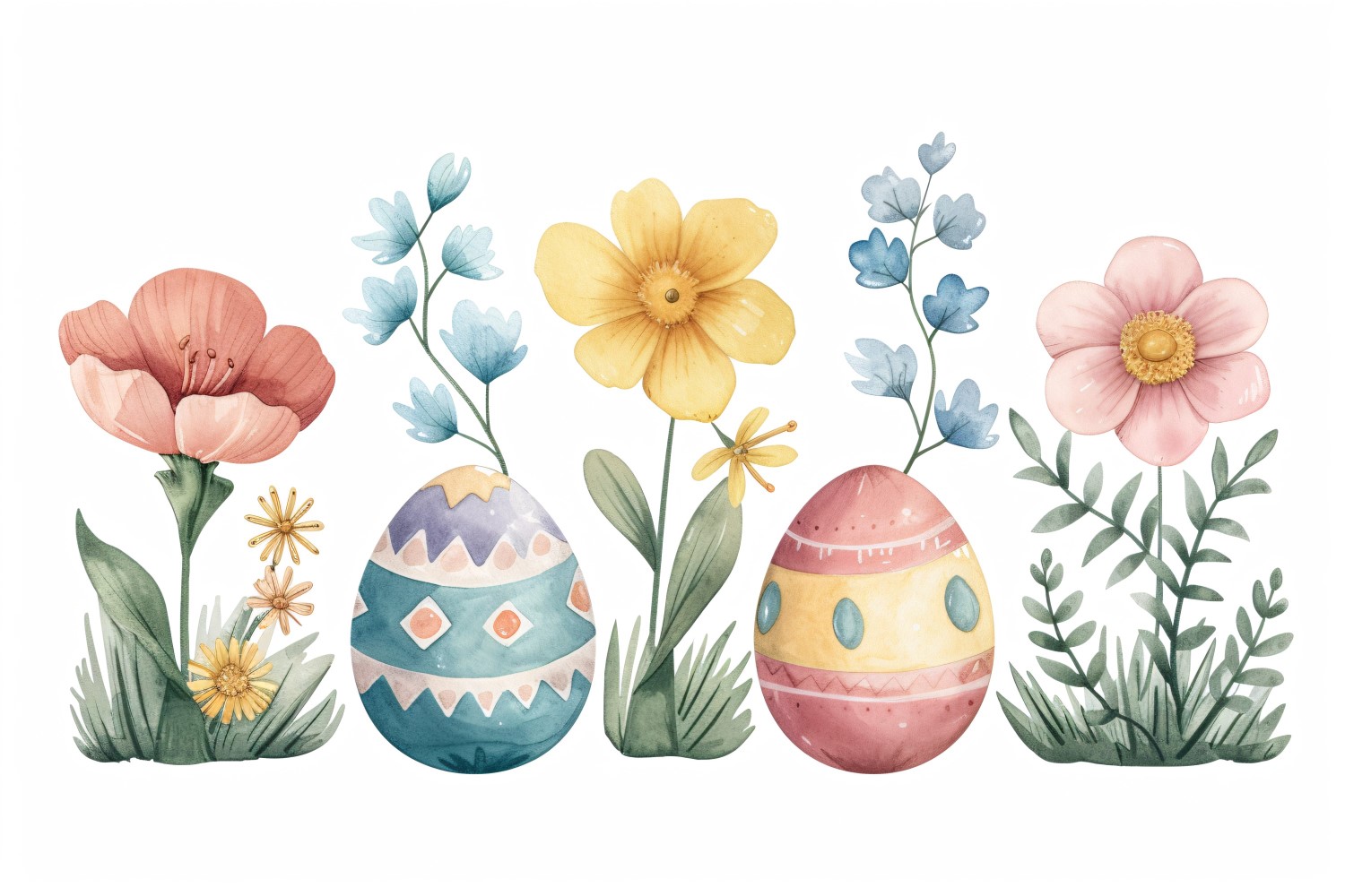 Colourful Watercolour Decorative Easter Egg & Spring Flower 128