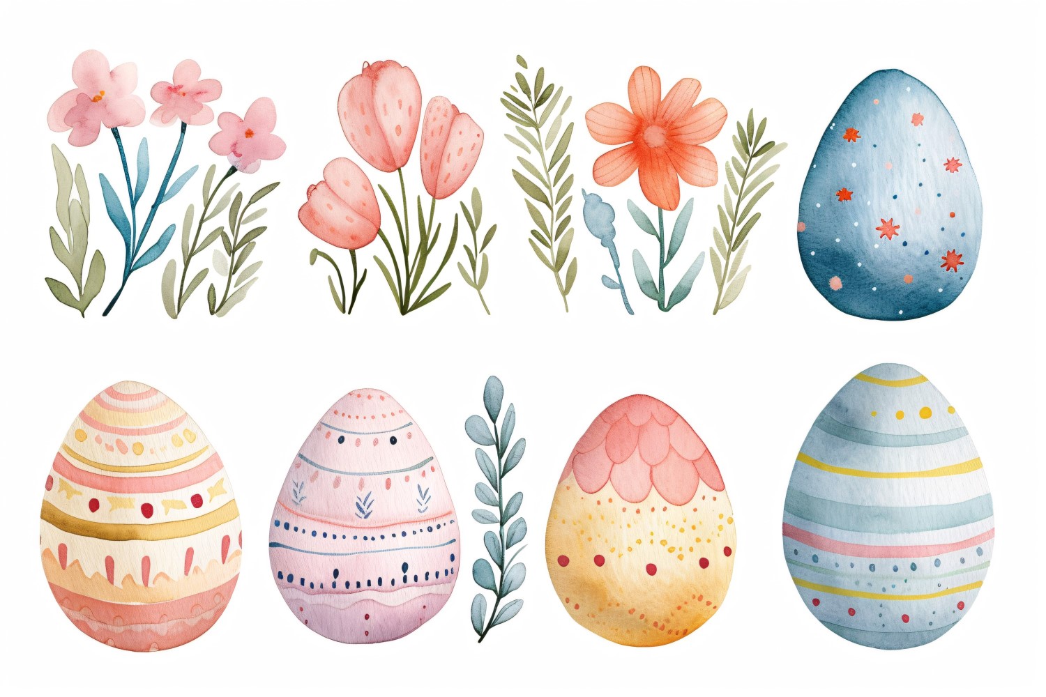 Colourful Watercolour Decorative Easter Egg & Spring Flower 135