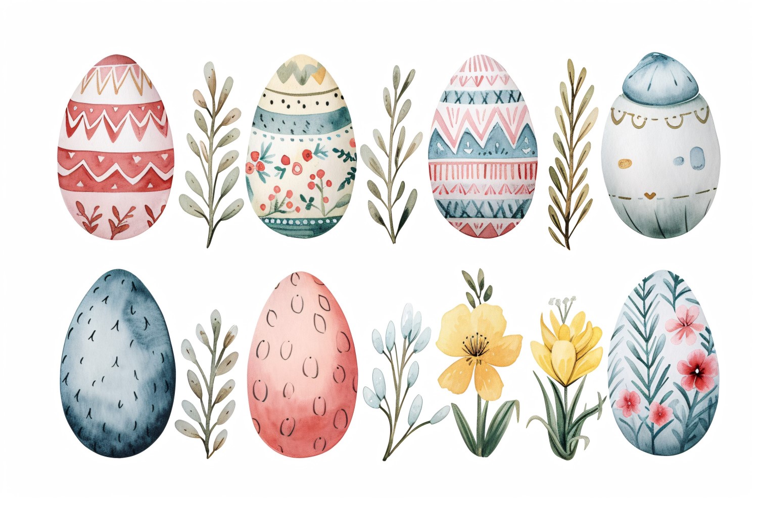 Colourful Watercolour Decorative Easter Egg & Spring Flower 138