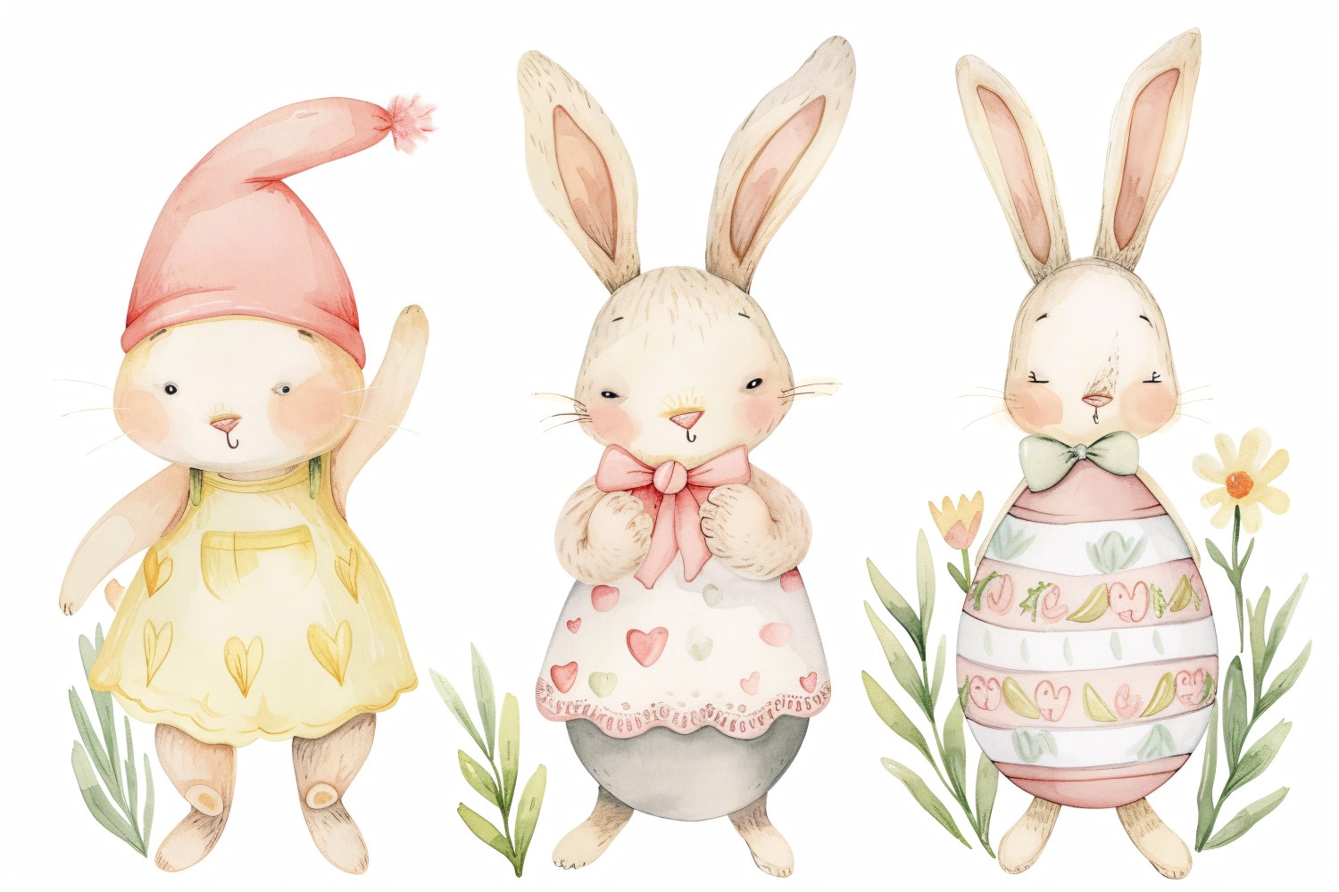 Hand Drawn Watercolour Style Happy Easter Bunny 148