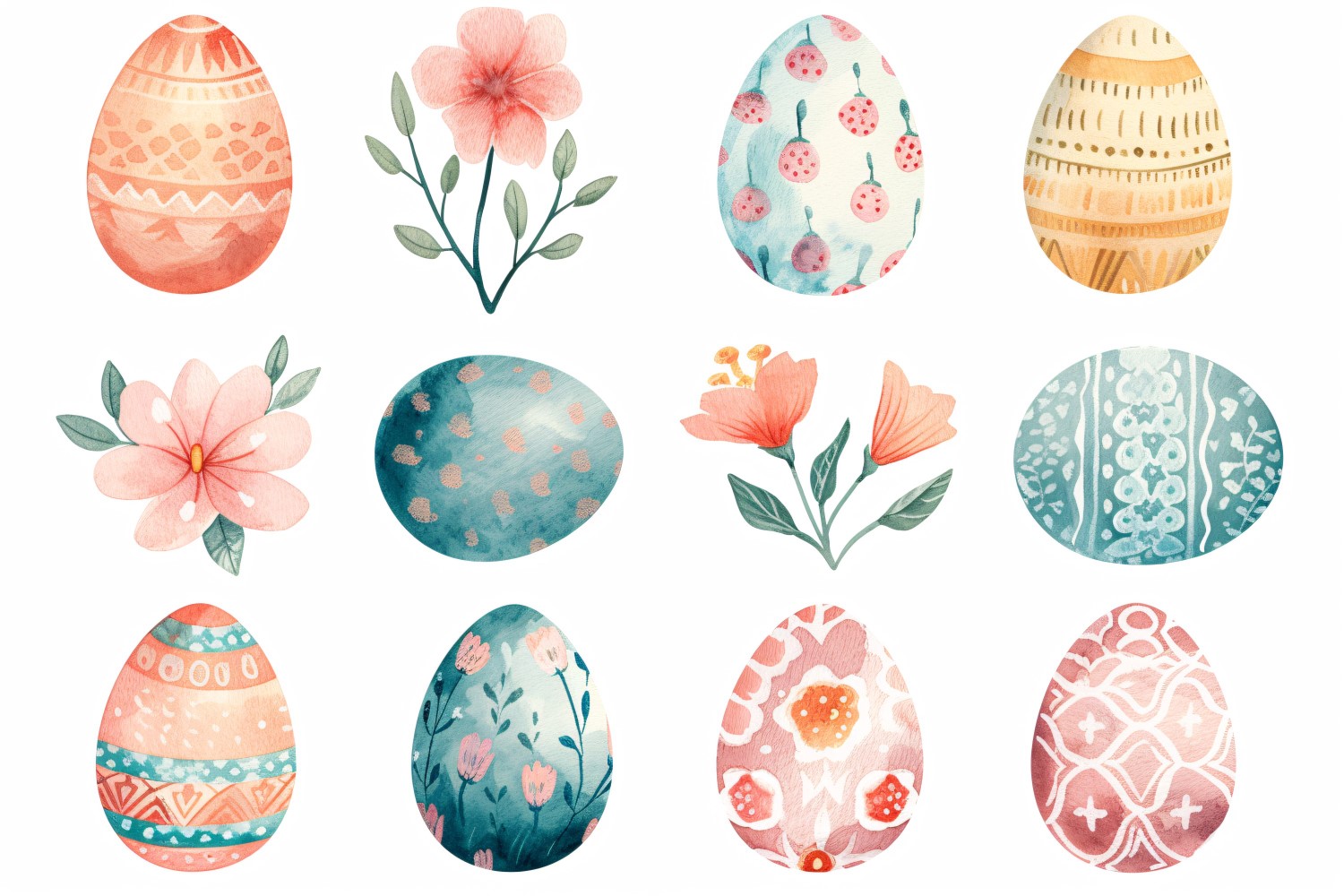 Colourful Watercolour Decorative Easter Egg & Spring Flower 166