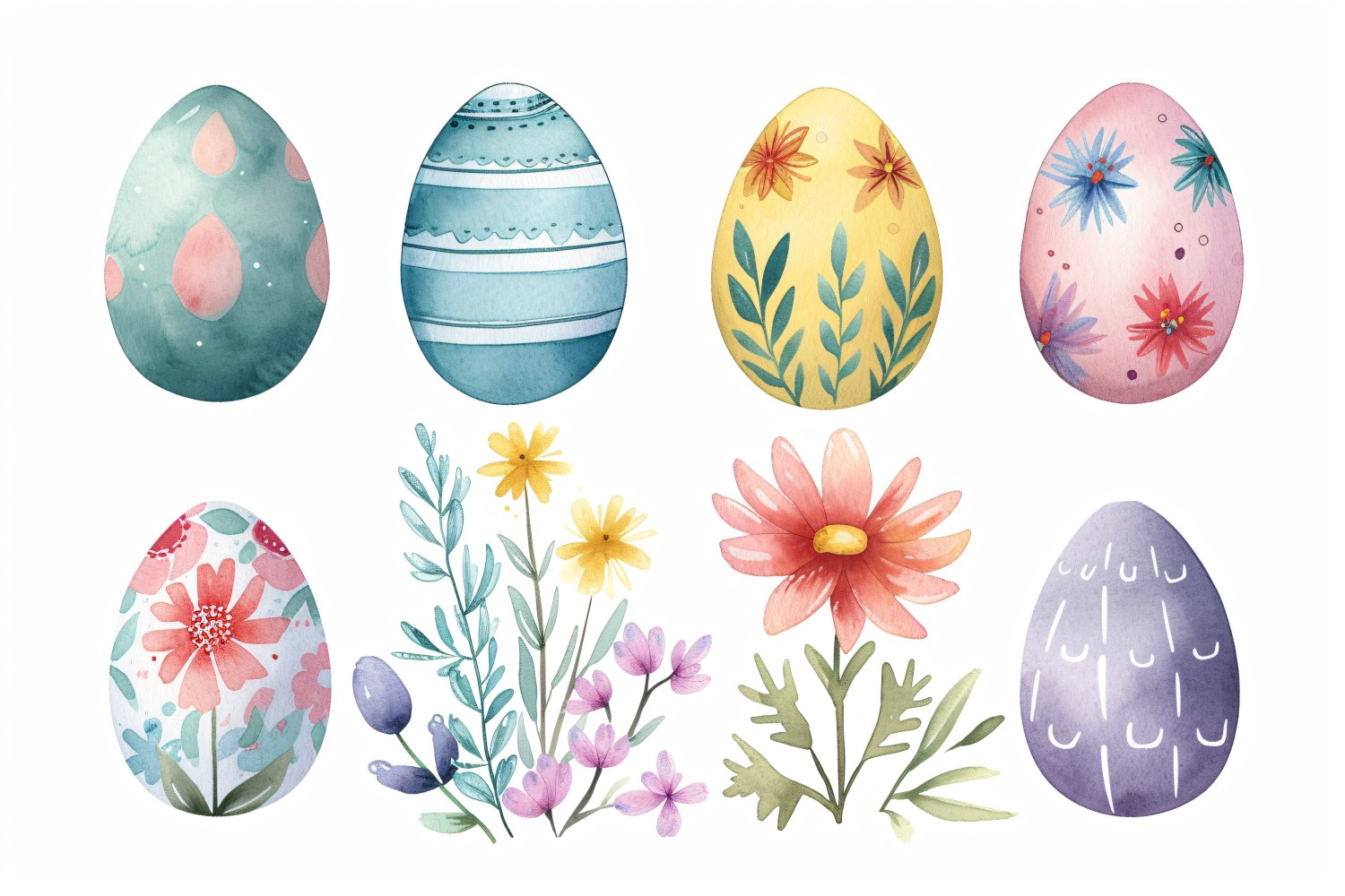 Colourful Watercolour Decorative Easter Egg & Spring Flower 167
