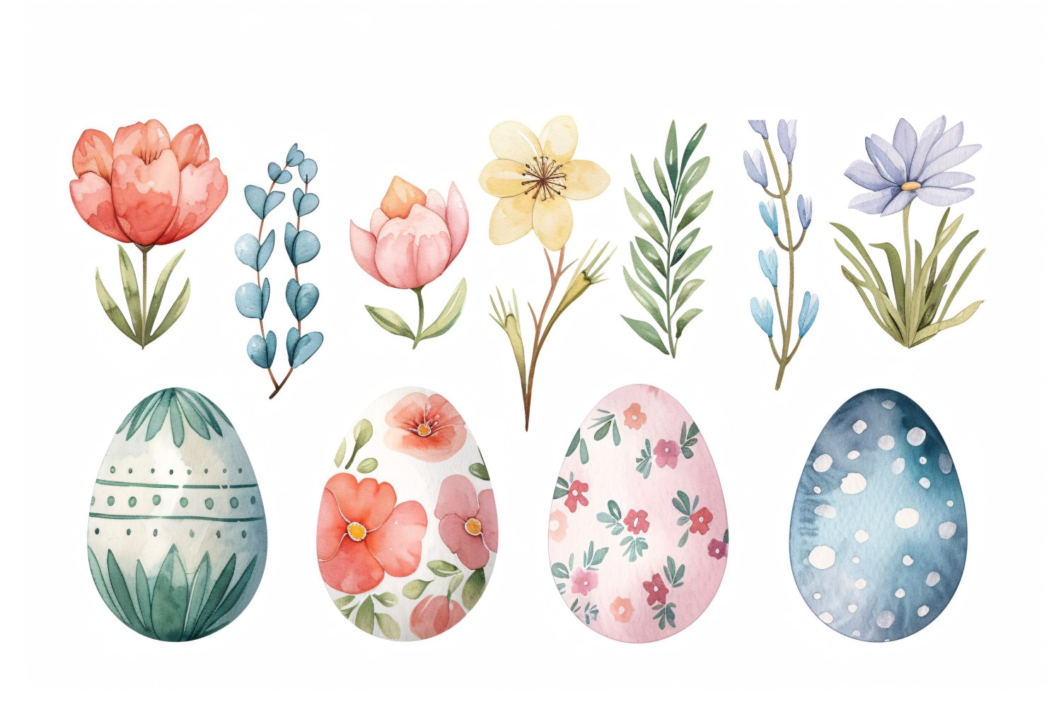 Colourful Watercolour Decorative Easter Egg & Spring Flower 168