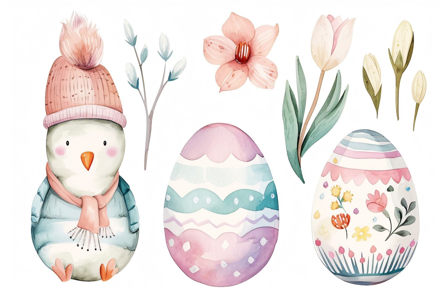 Colourful Watercolour Decorative Easter Egg & Spring Flower 182