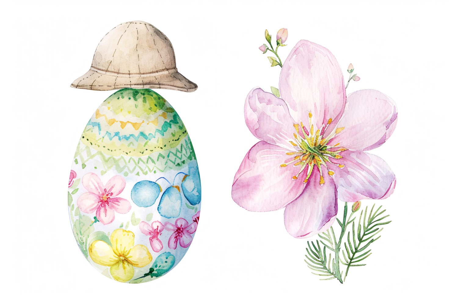 Colourful Watercolour Decorative Easter Egg & Spring Flower 189