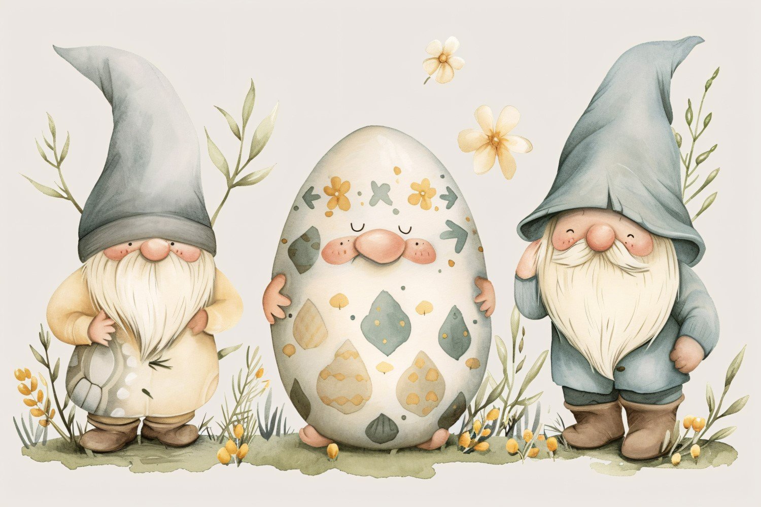 Hand Drawn Watercolour Style Happy Easter Bunny and egg 201