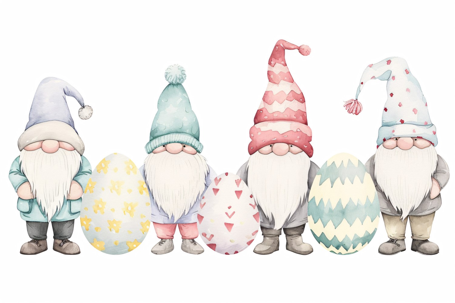 Watercolour Easter Bunnies With Colourful Easter Egg 211
