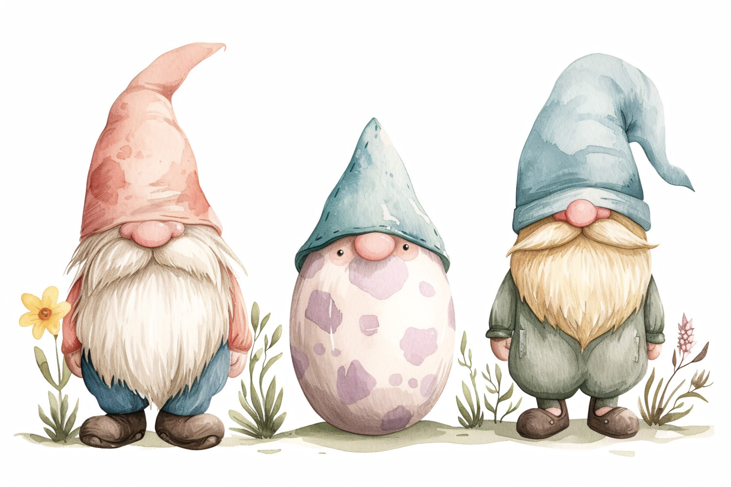 Watercolour Easter Bunnies With Colourful Easter Egg 215