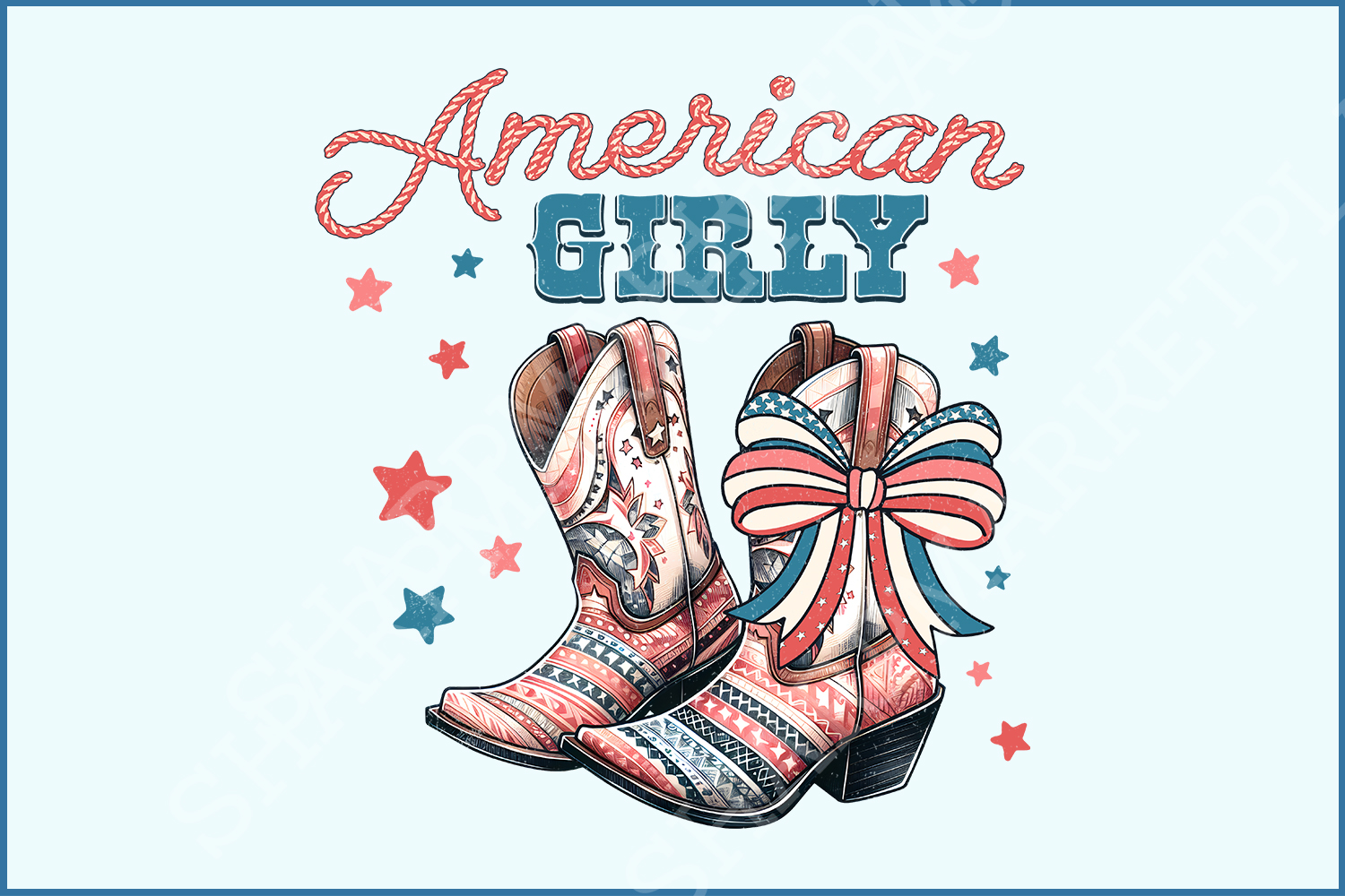 American Girly PNG, 4th of July Coquette, Retro America Designs, Western & Cowboy Styles