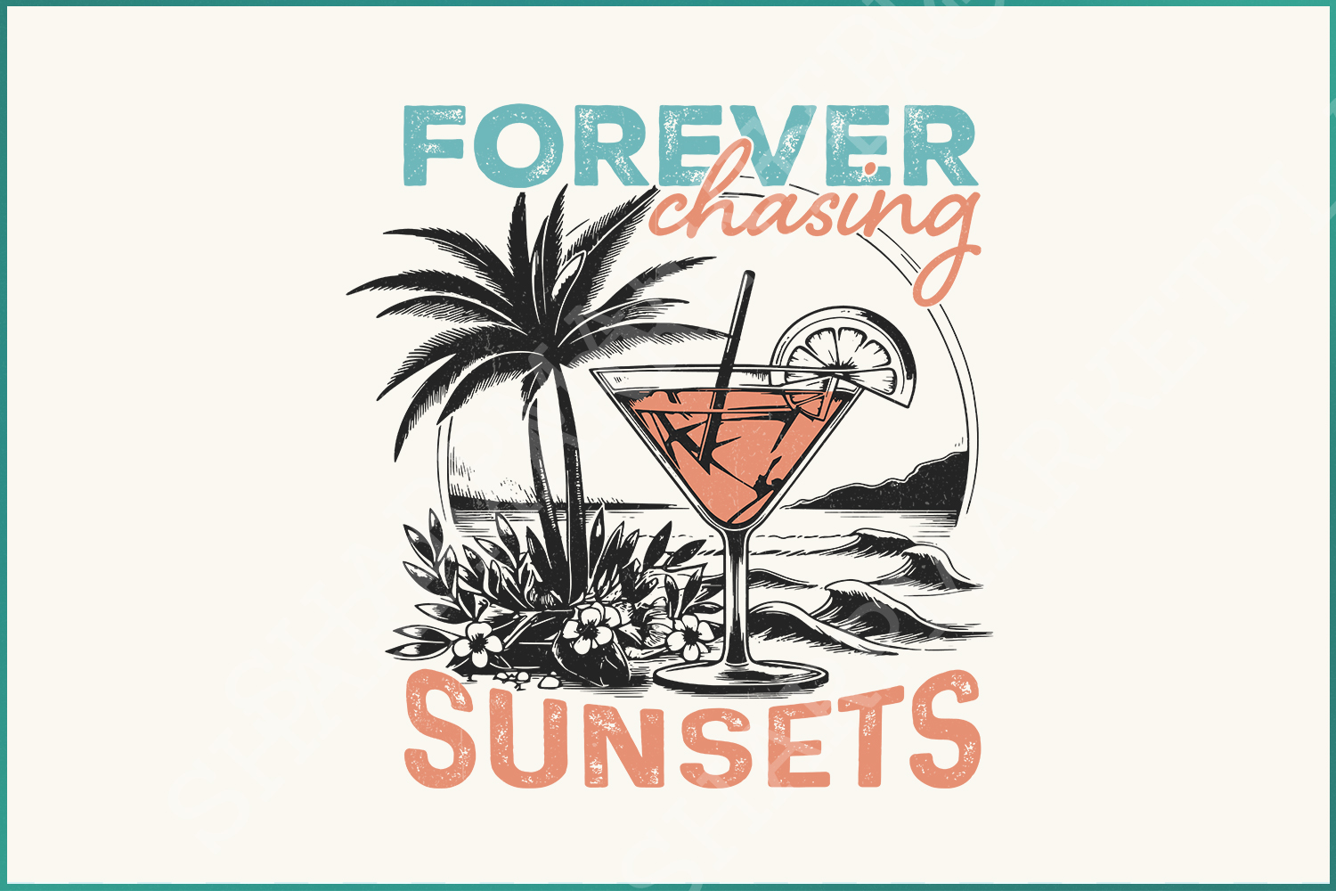 Forever Chasing Sunsets PNG, Retro Summer Beach Designs, Tropical Aesthetic Sublimation, Y2K