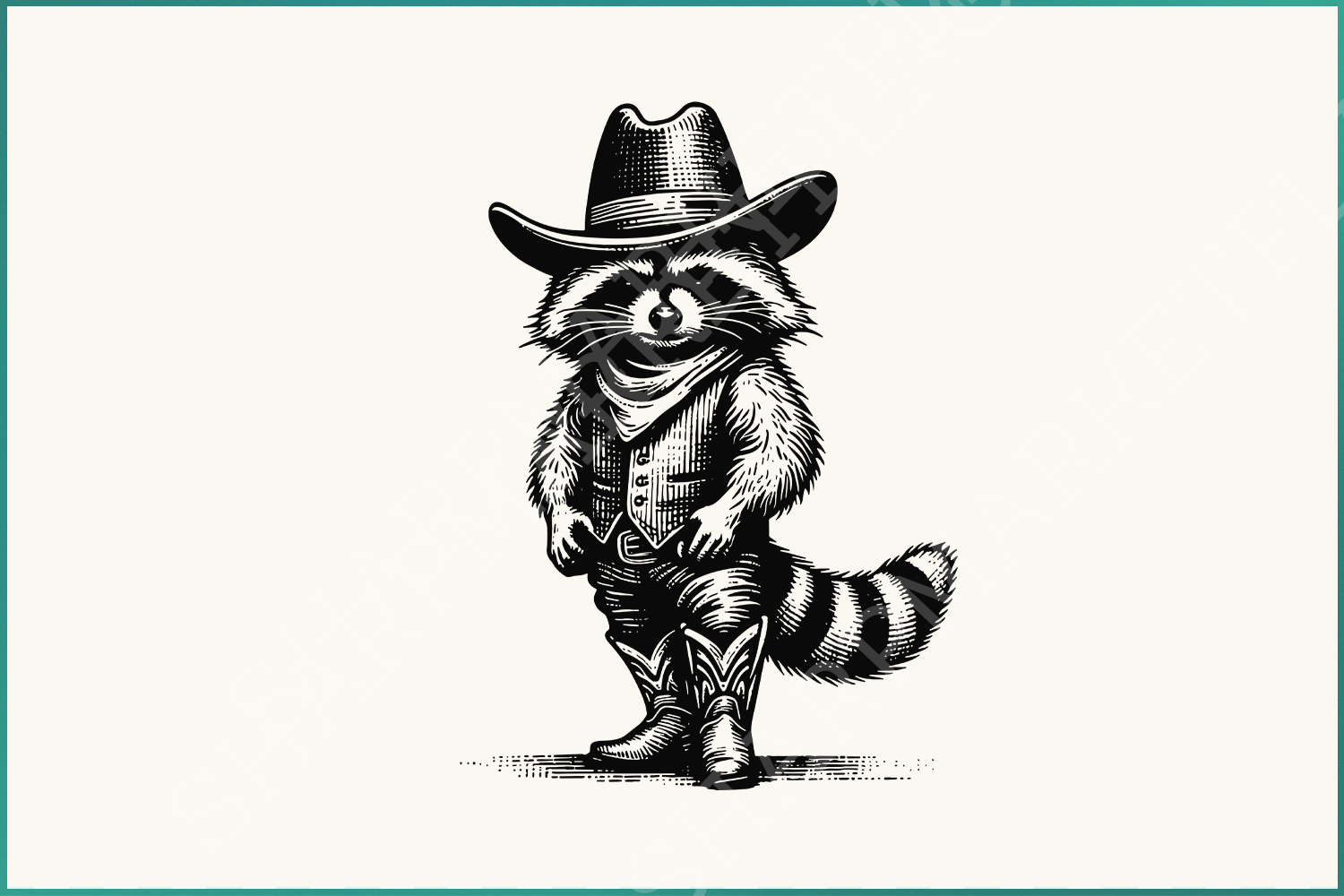 Western Raccoon PNG, Vintage Distressed Animal Lover Designs, Trash Panda & Cowboy Retro