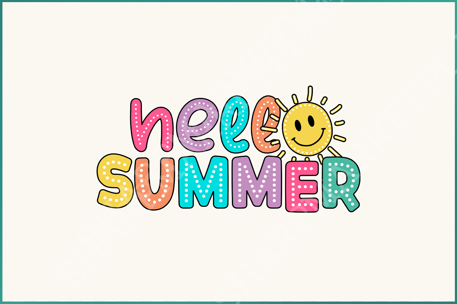 Hello Summer PNG, Dalmatian Dots Retro Vibes, Summer Designs, Digital Download Doodle Graphics