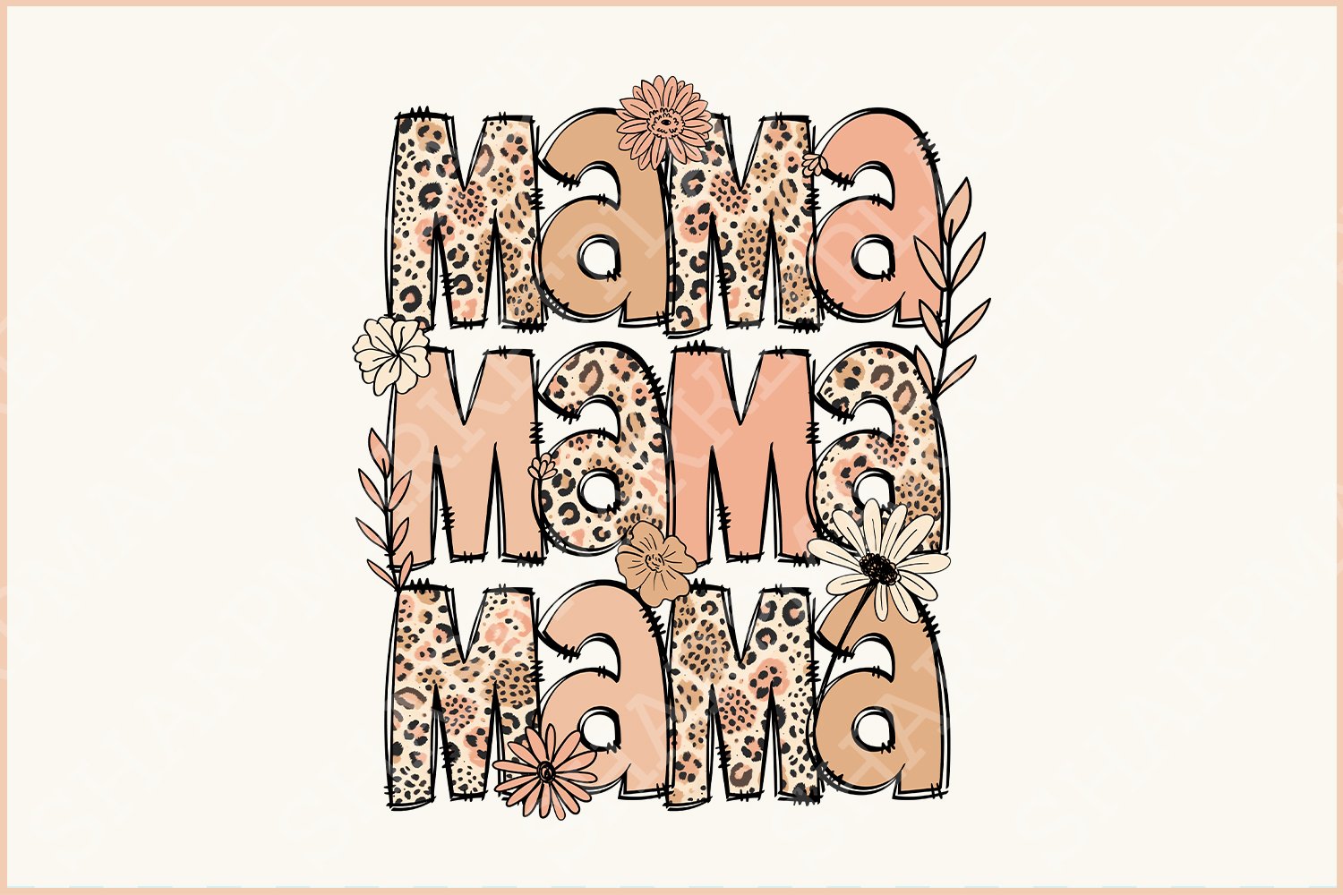 Leopard Mama Flower PNG, Retro & Boho Sublimation, Groovy Designs for Mother's Day, Floral