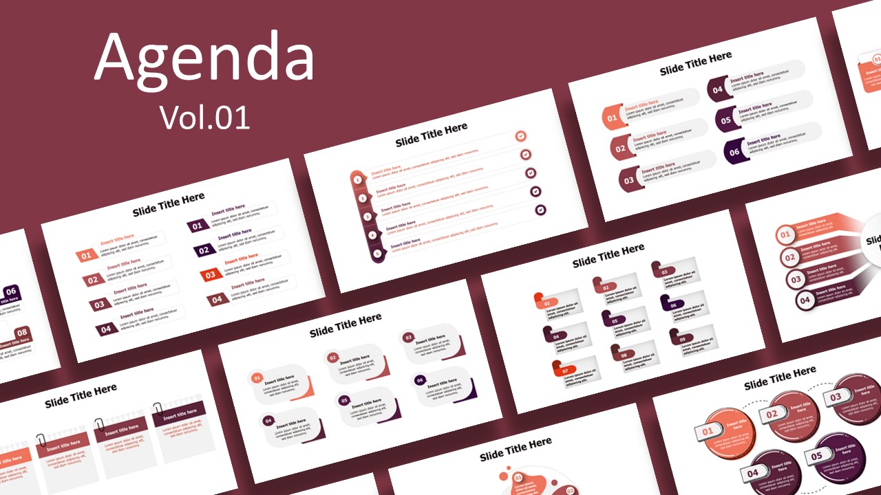 Business agenda slides infographic -5 color variations -ready to use