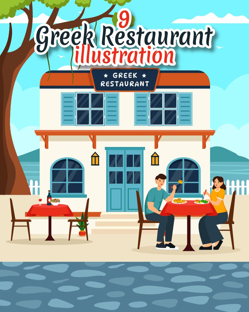 9 Greek Food Restaurant Illustration