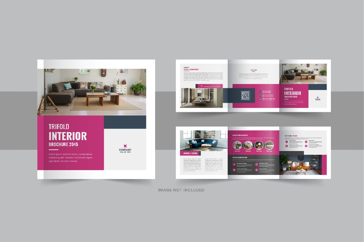 Interior square trifold, Interior magazine or interior portfolio