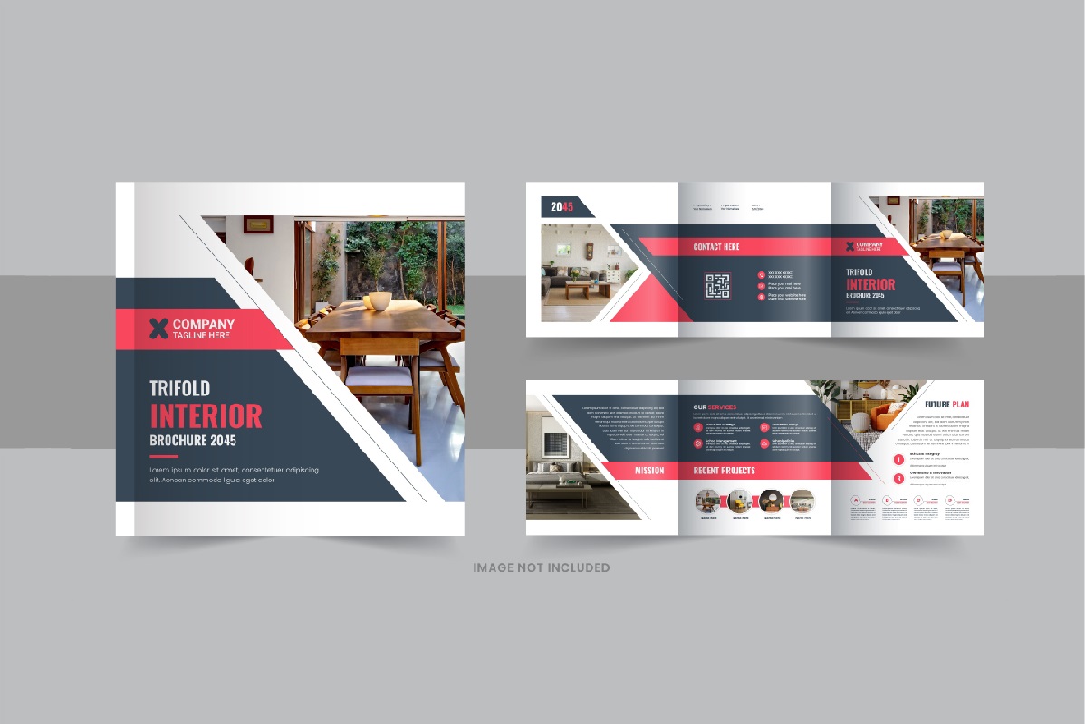 Interior square trifold, Interior magazine or interior portfolio design template