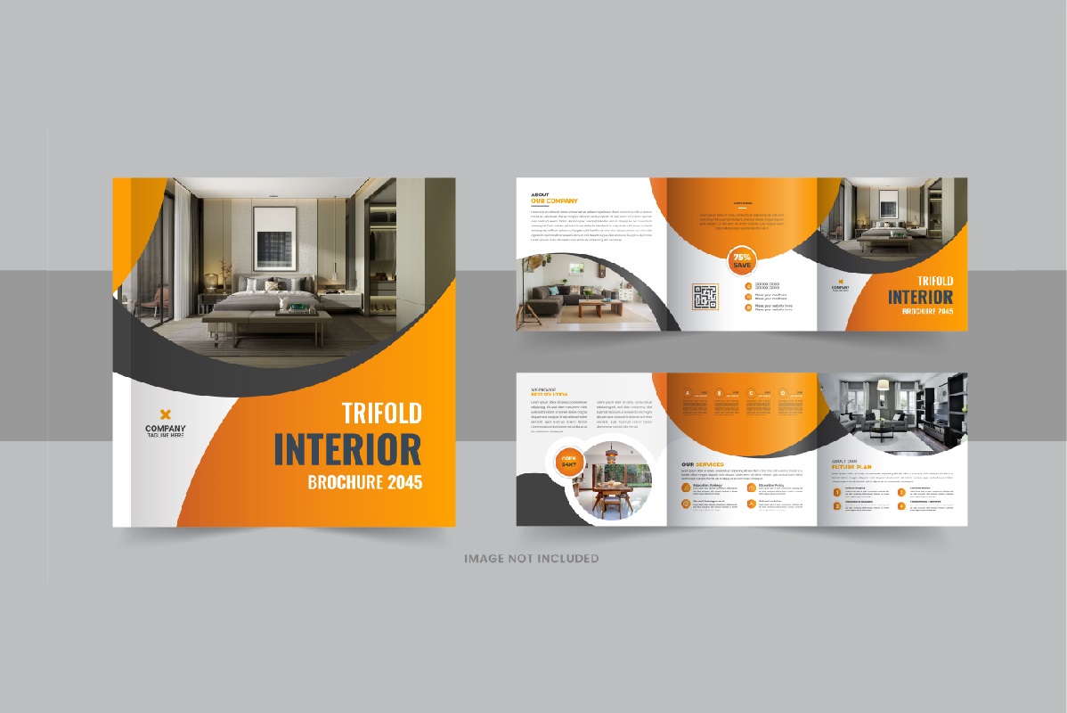 Interior square trifold, Interior magazine or interior portfolio template design
