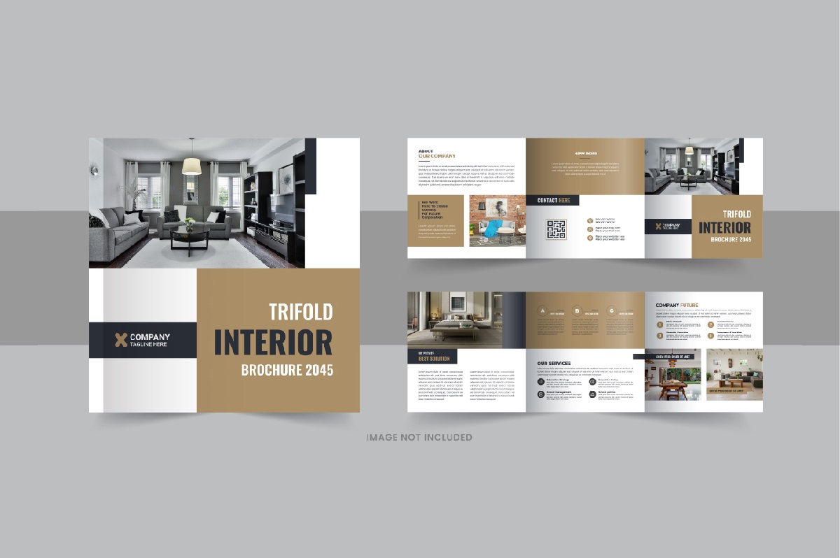 Interior square trifold, Interior magazine or interior portfolio design template layout