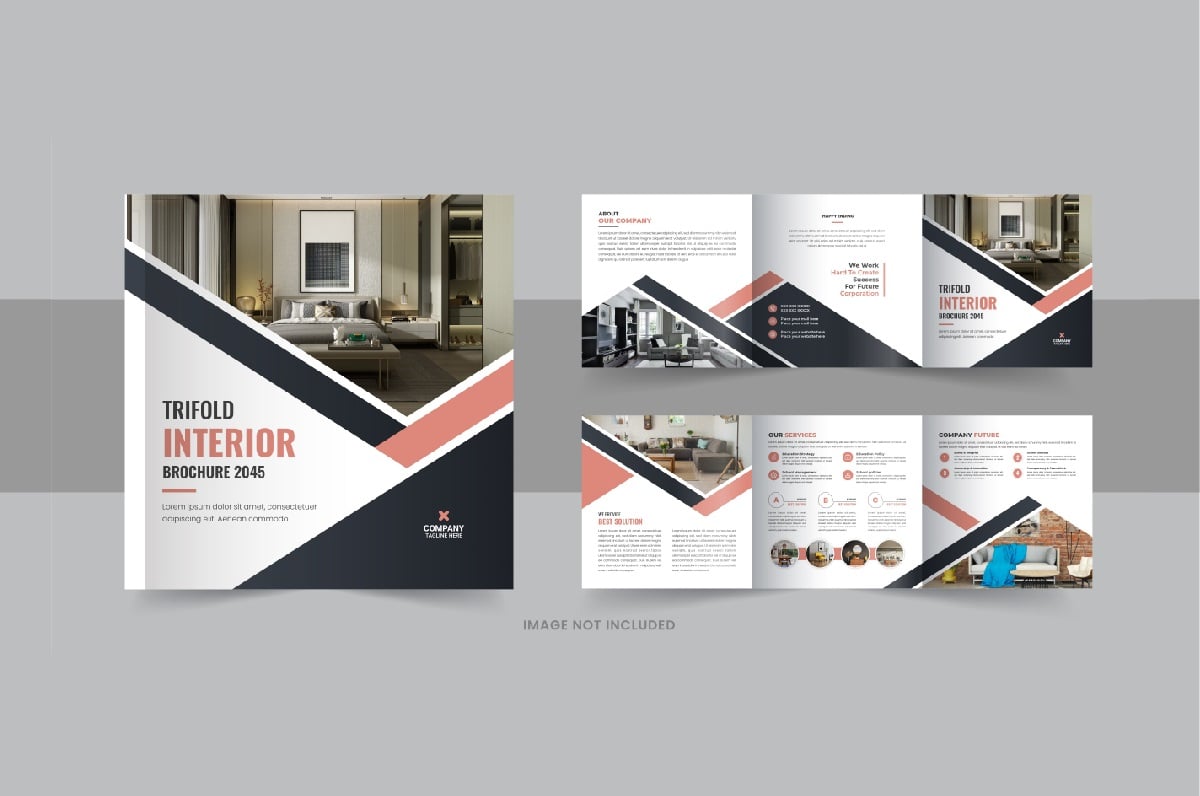 Interior square trifold, Interior magazine or interior portfolio template design layout