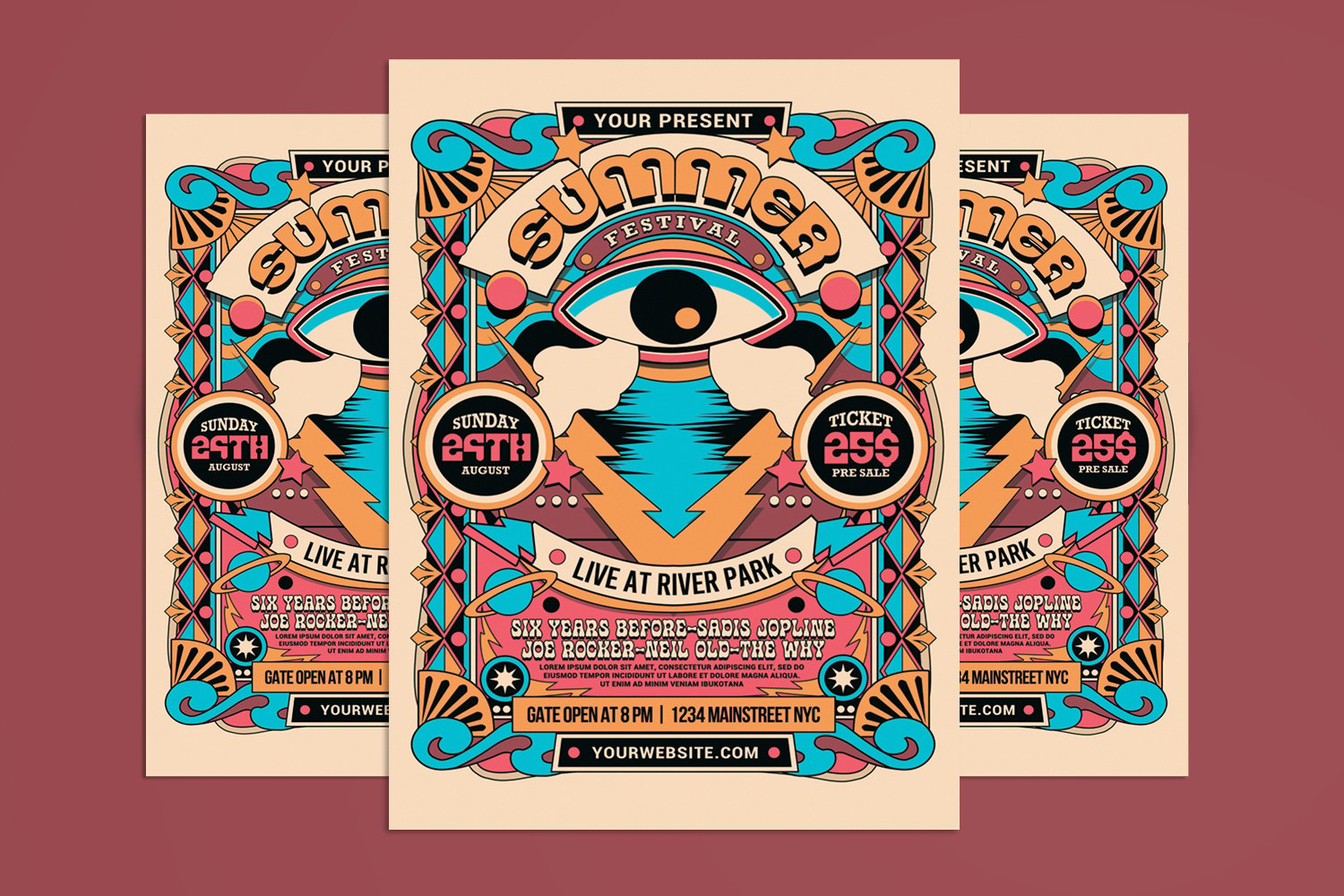 Retro Psychedelic Summer Music Festival Flyer