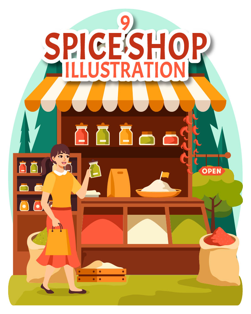 9 Spice Shop and Seasoning Illustration