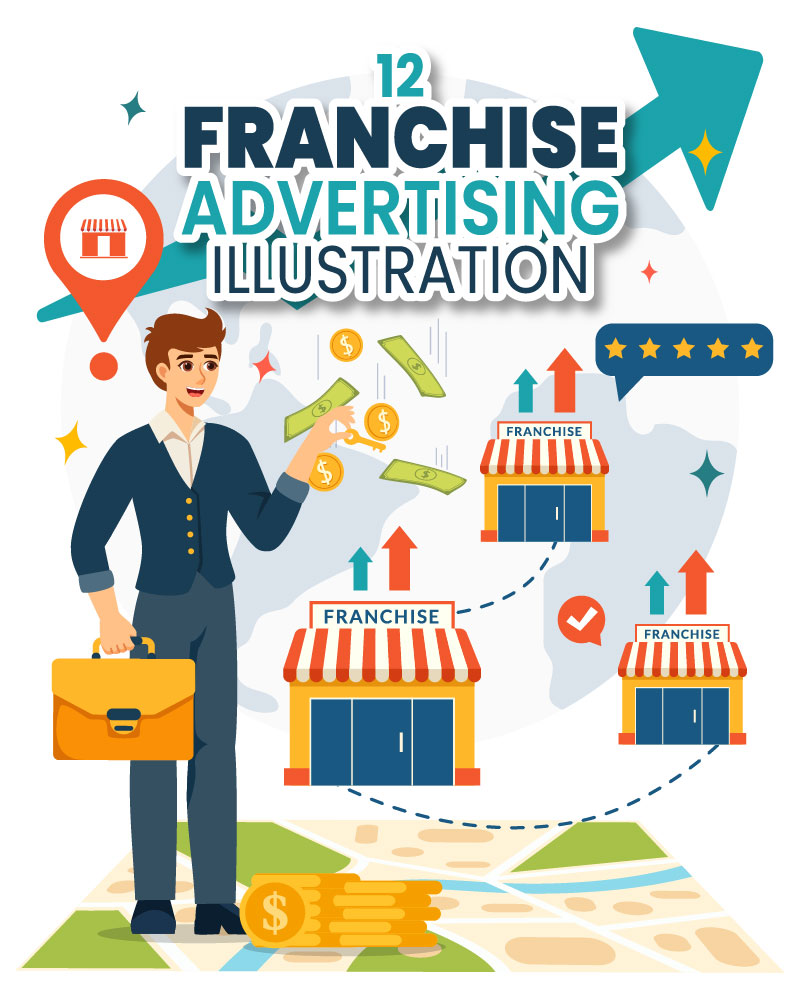 12 Franchise Advertising Business Vector Illustration