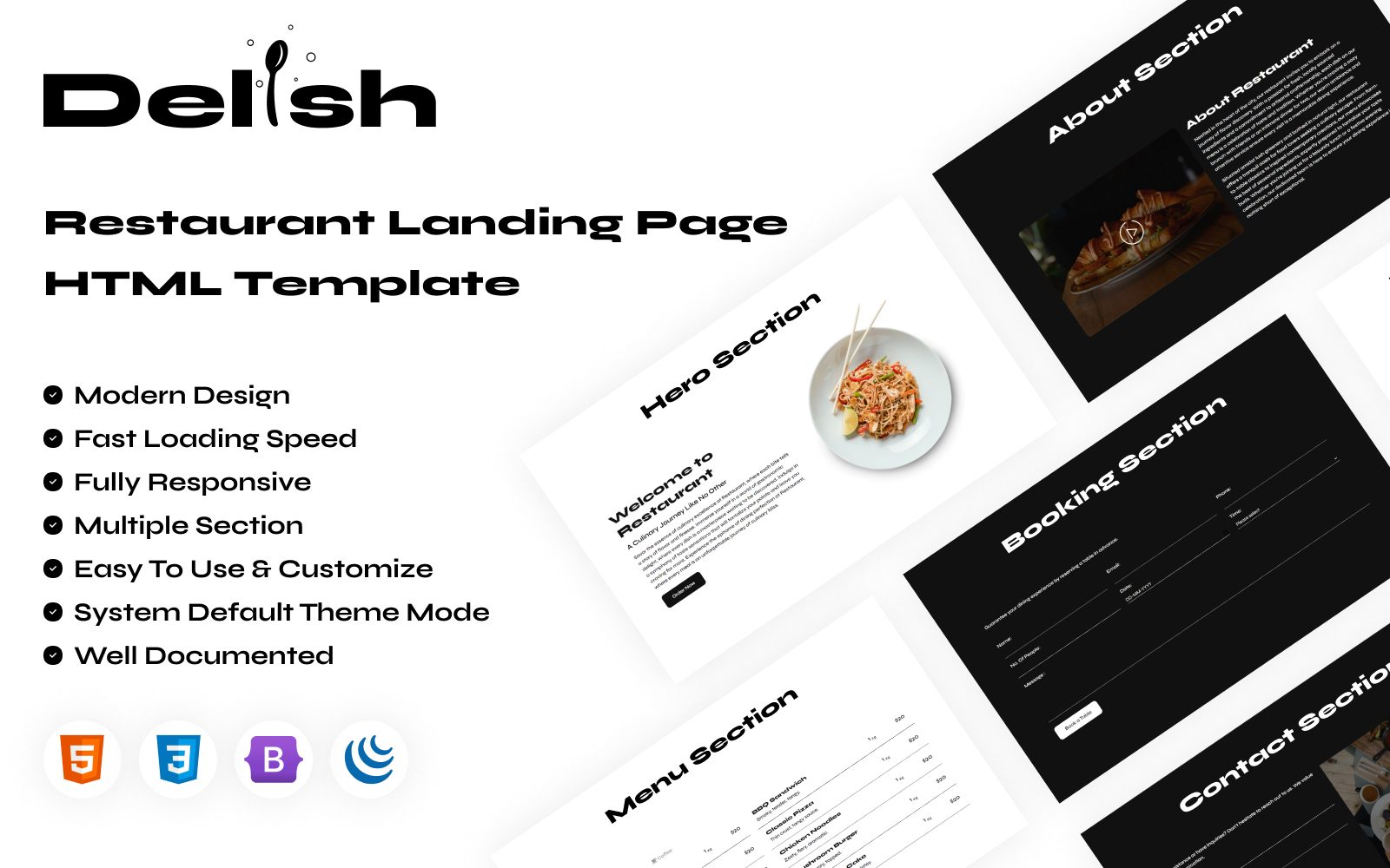 Delish Restaurant HTML Responsive Landing Page