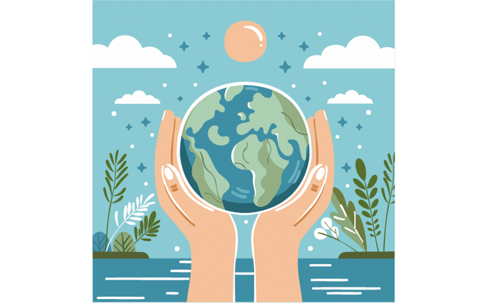 Hand Drawn World Environment Day with Hands Holding Planet Illustration