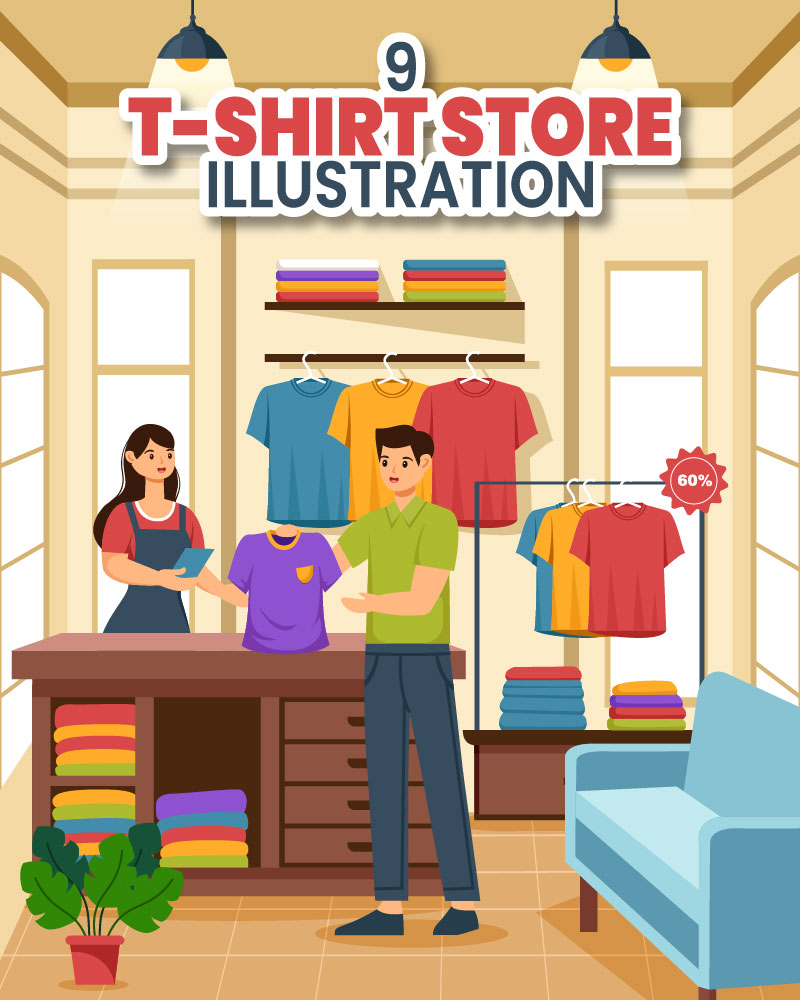 9 T-shirt Store Illustration