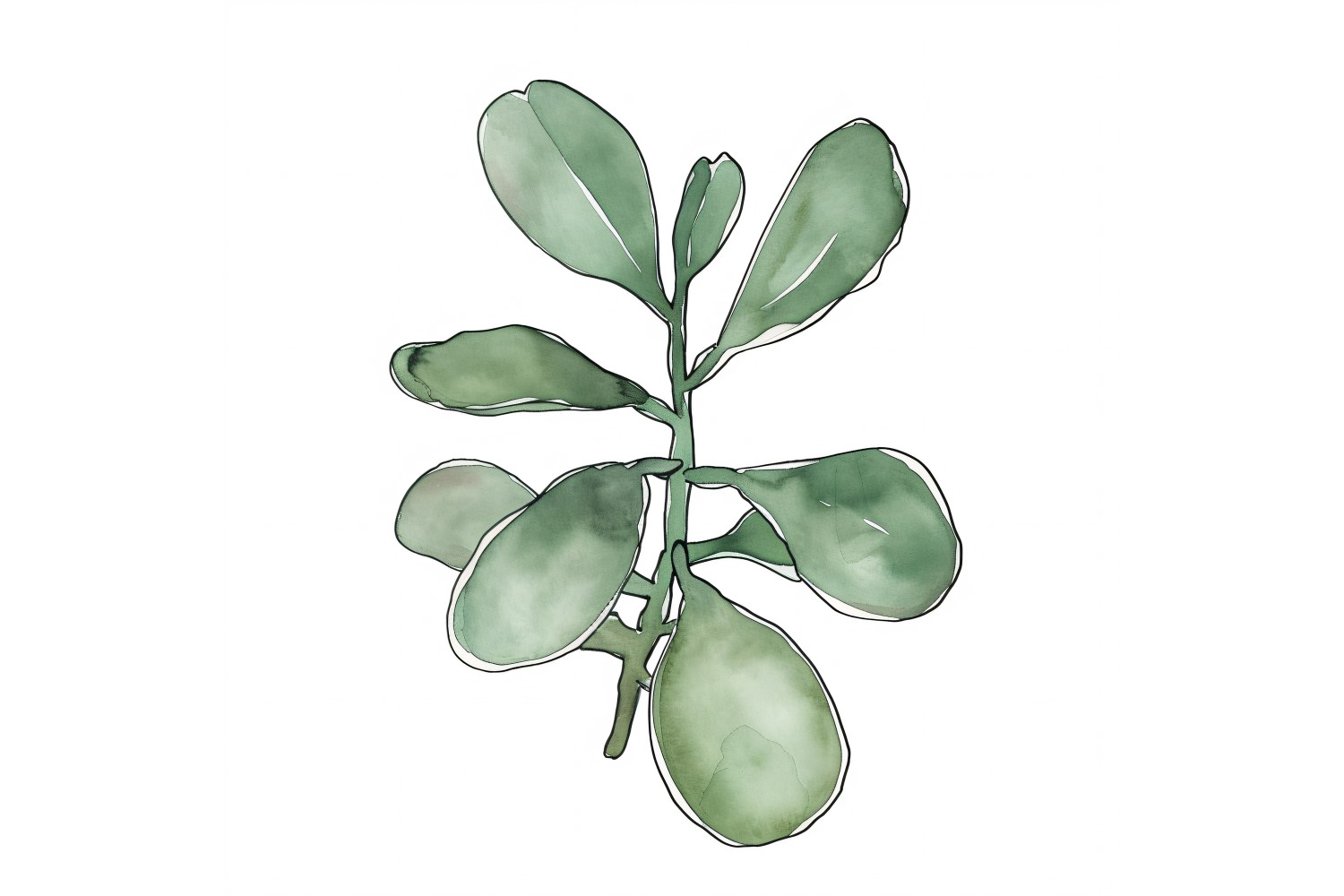 Jade Leaves Watercolour Style Painting 6