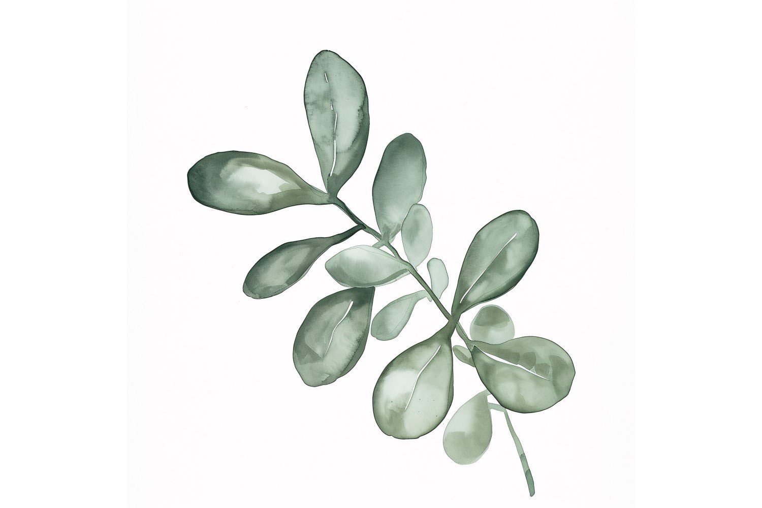 Jade Leaves Watercolour Style Painting 7