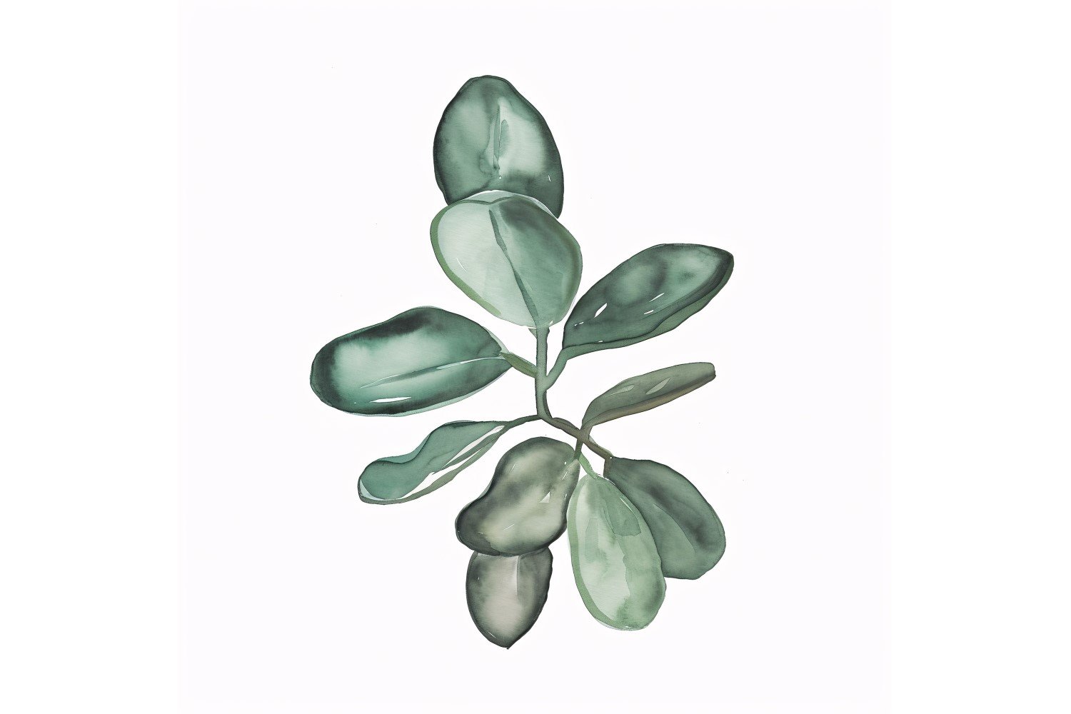 Jade Leaves Watercolour Style Painting 8