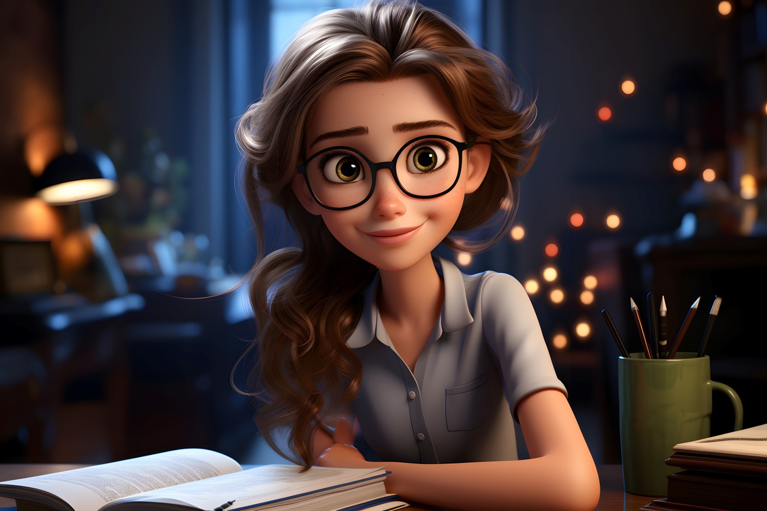 3D Character Girl Psychologist with relevant environment 2