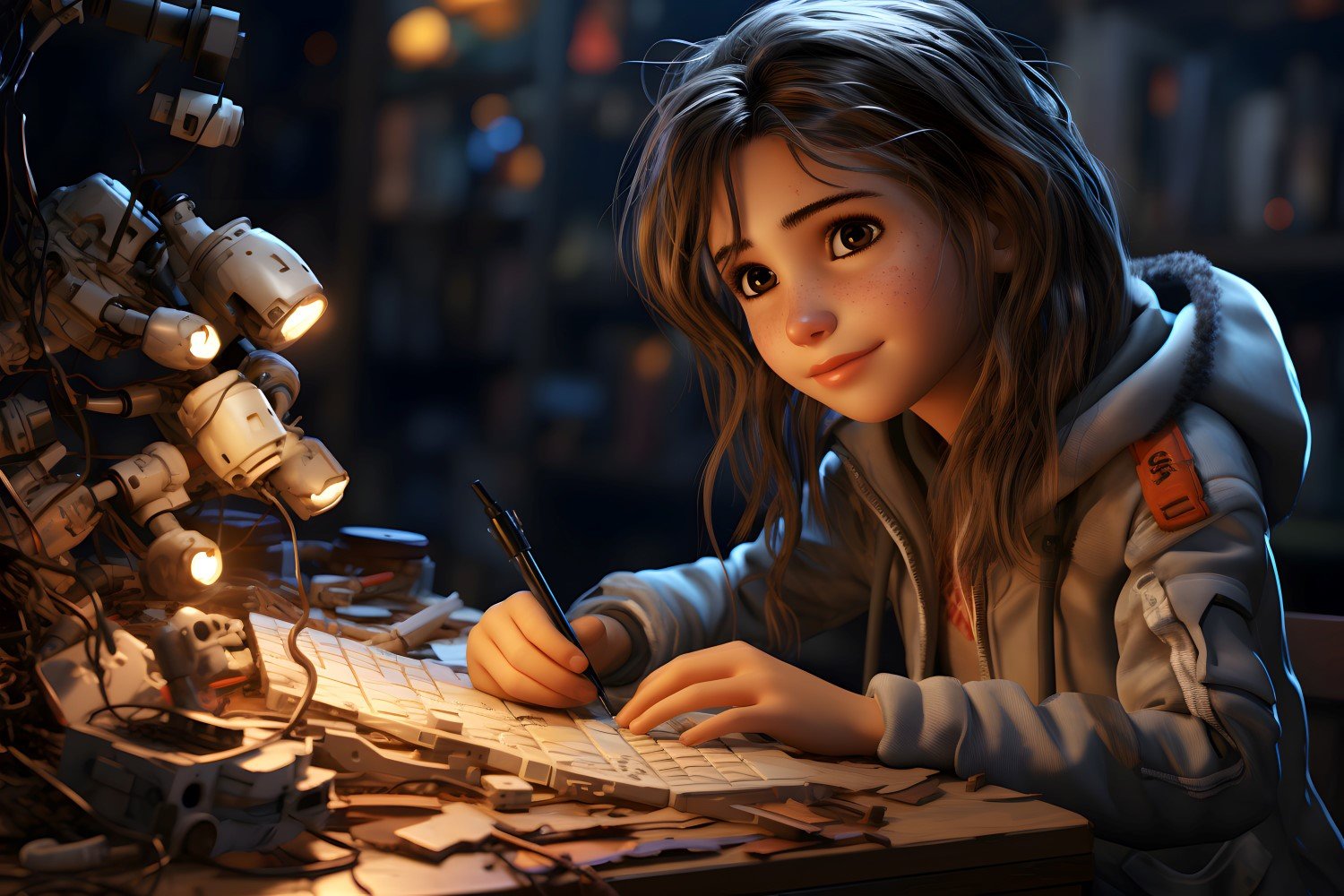 3D Character Child Girl Robotics with relevant environment 2