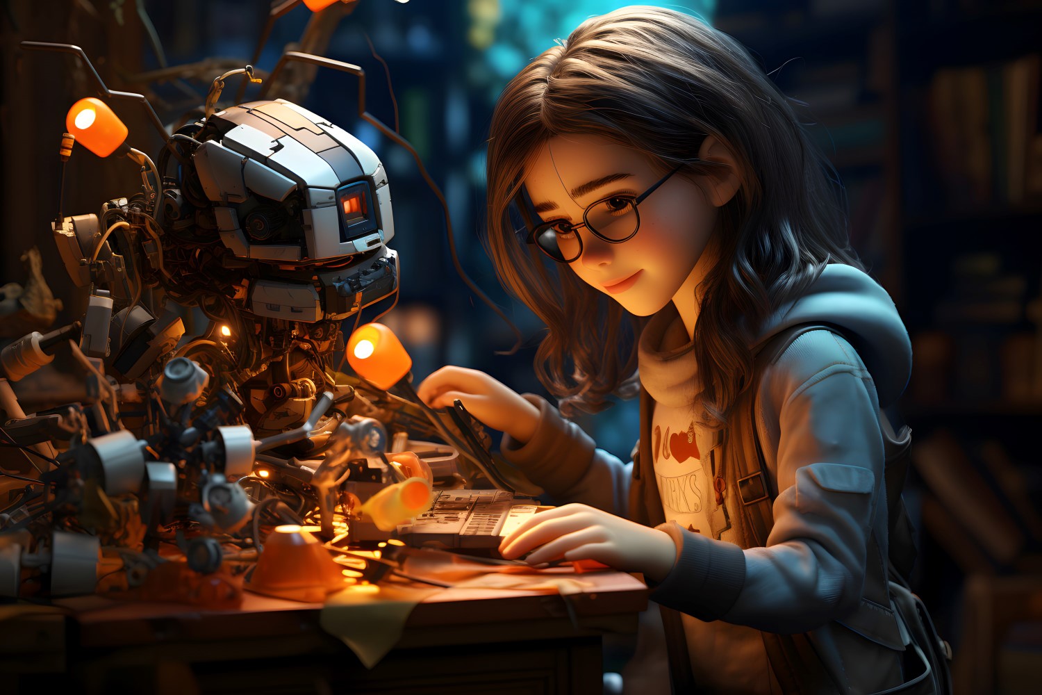 3D Character Child Girl Robotics with relevant environment 3