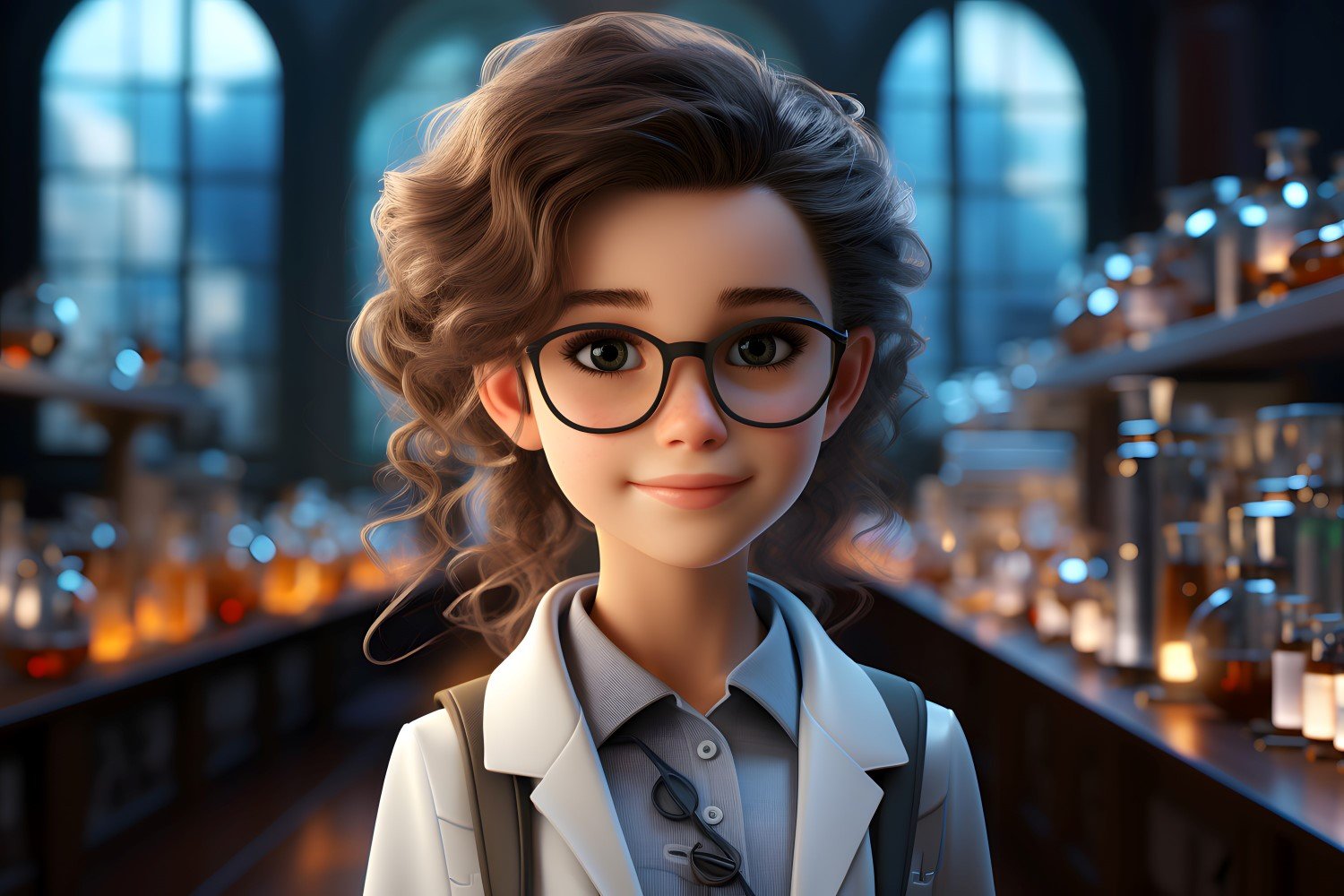 3D Character Child Girl Scientist with relevant environment 4.