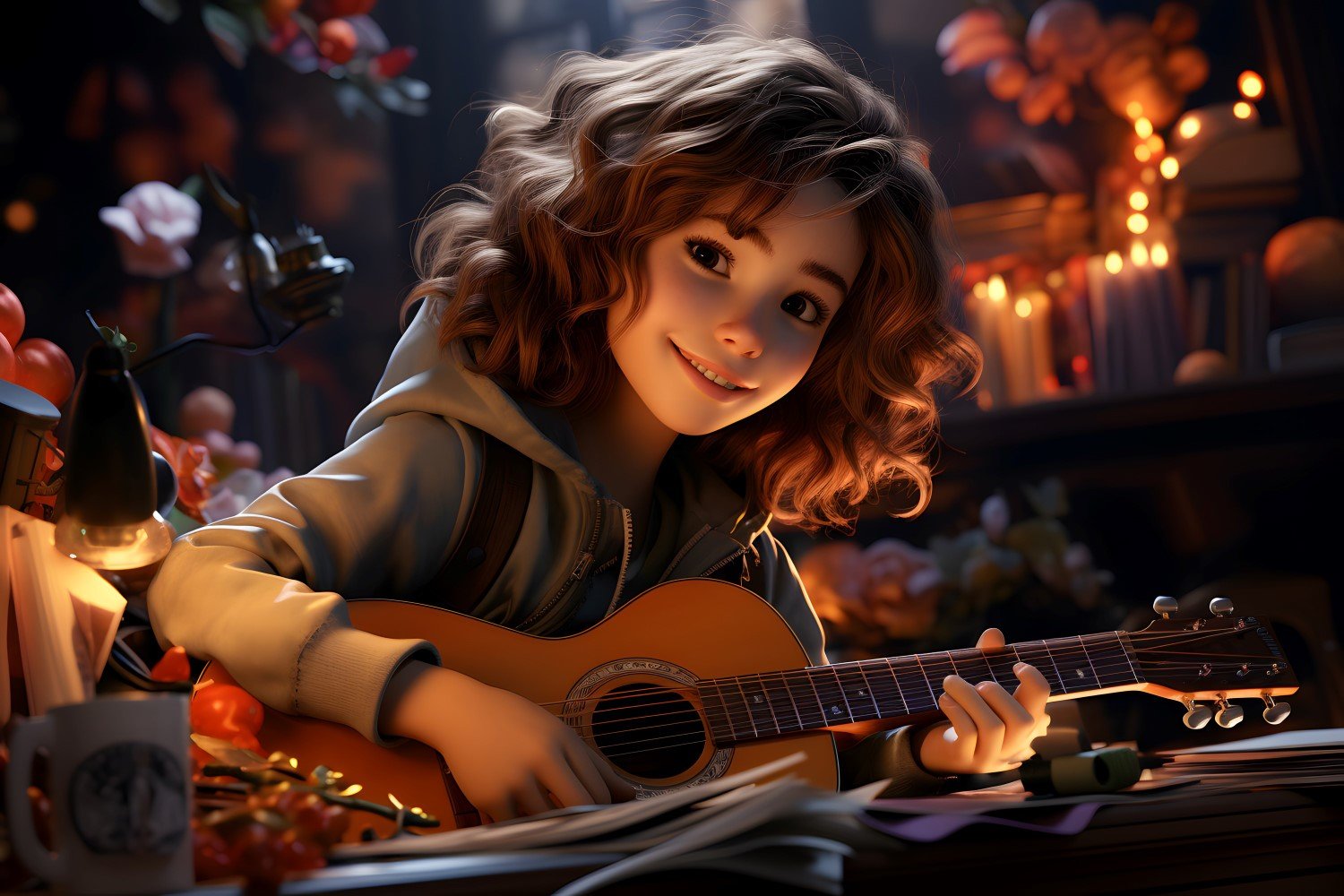 3D Character Child Girl Musician with relevant environment 3.