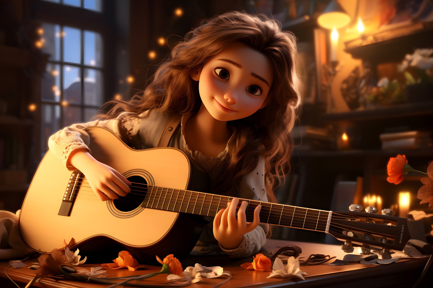 3D Character Child Girl Musician with relevant environment 4.