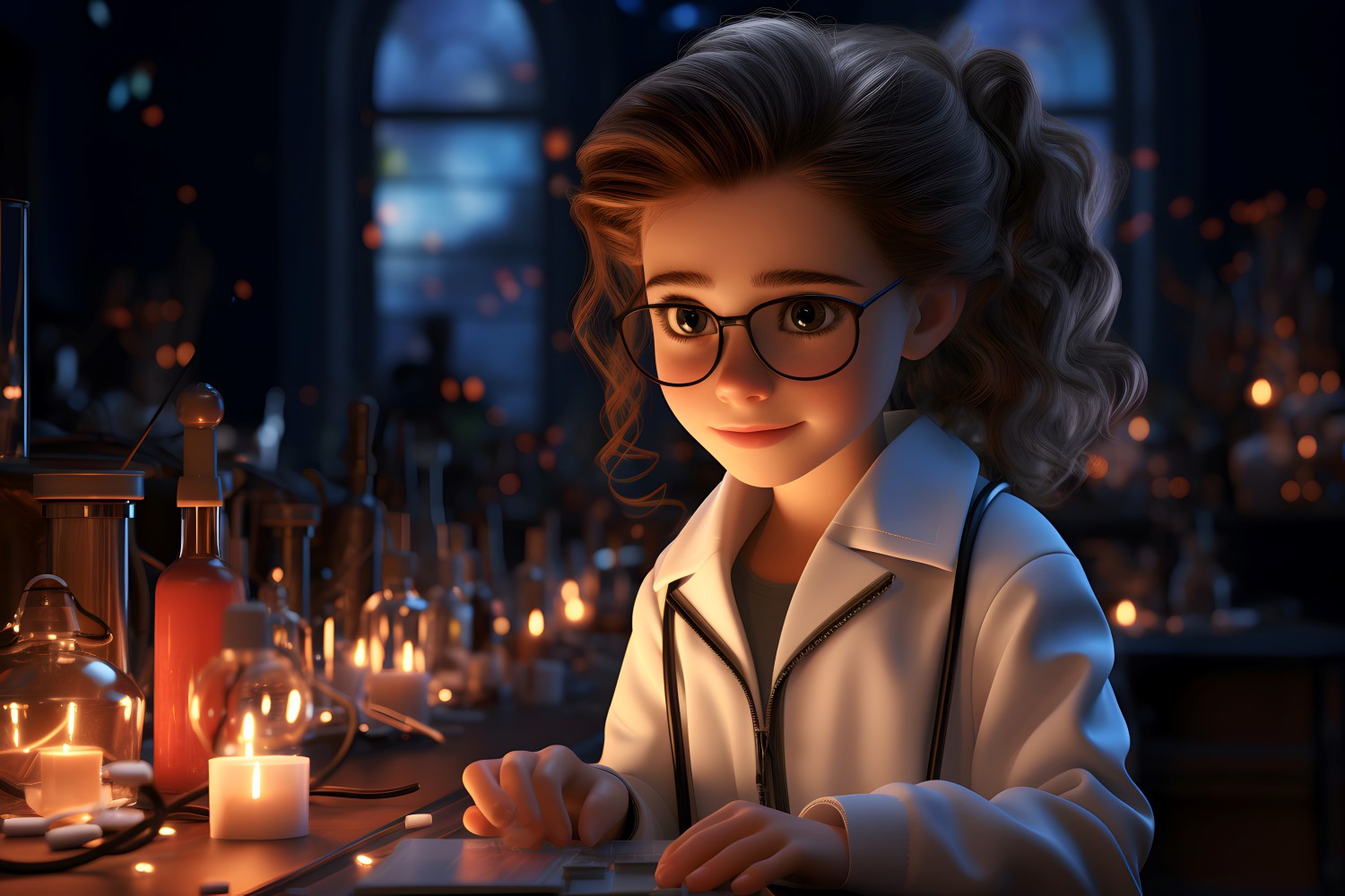 3D Character Child Girl Scientist with relevant environment 3.