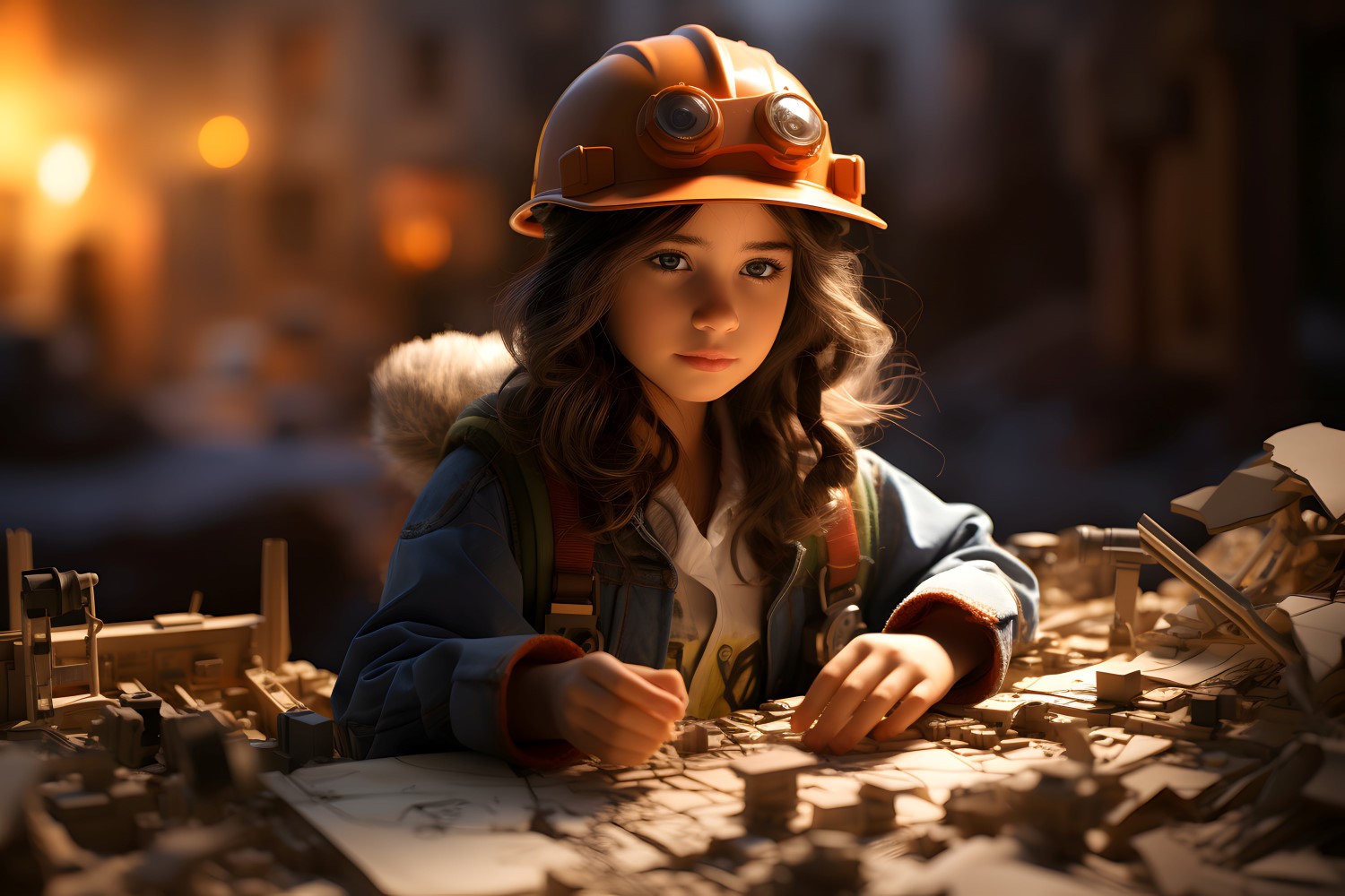 3D Character Child Girl Surveyor with relevant environment 1