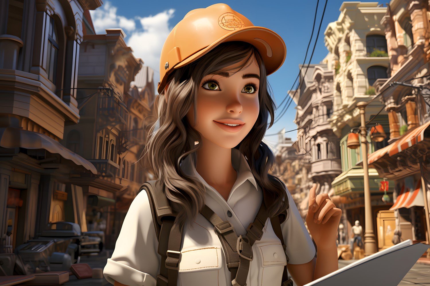 3D Character Child Girl Surveyor with relevant environment 3