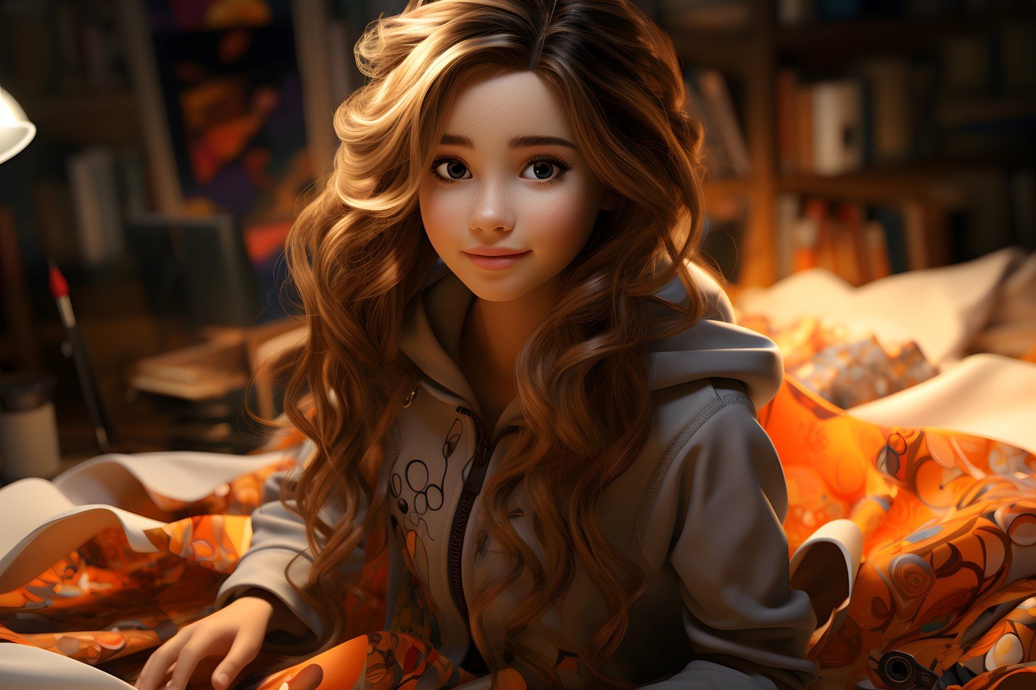 3D Character Girl Textile_Designer with relevant environment 3