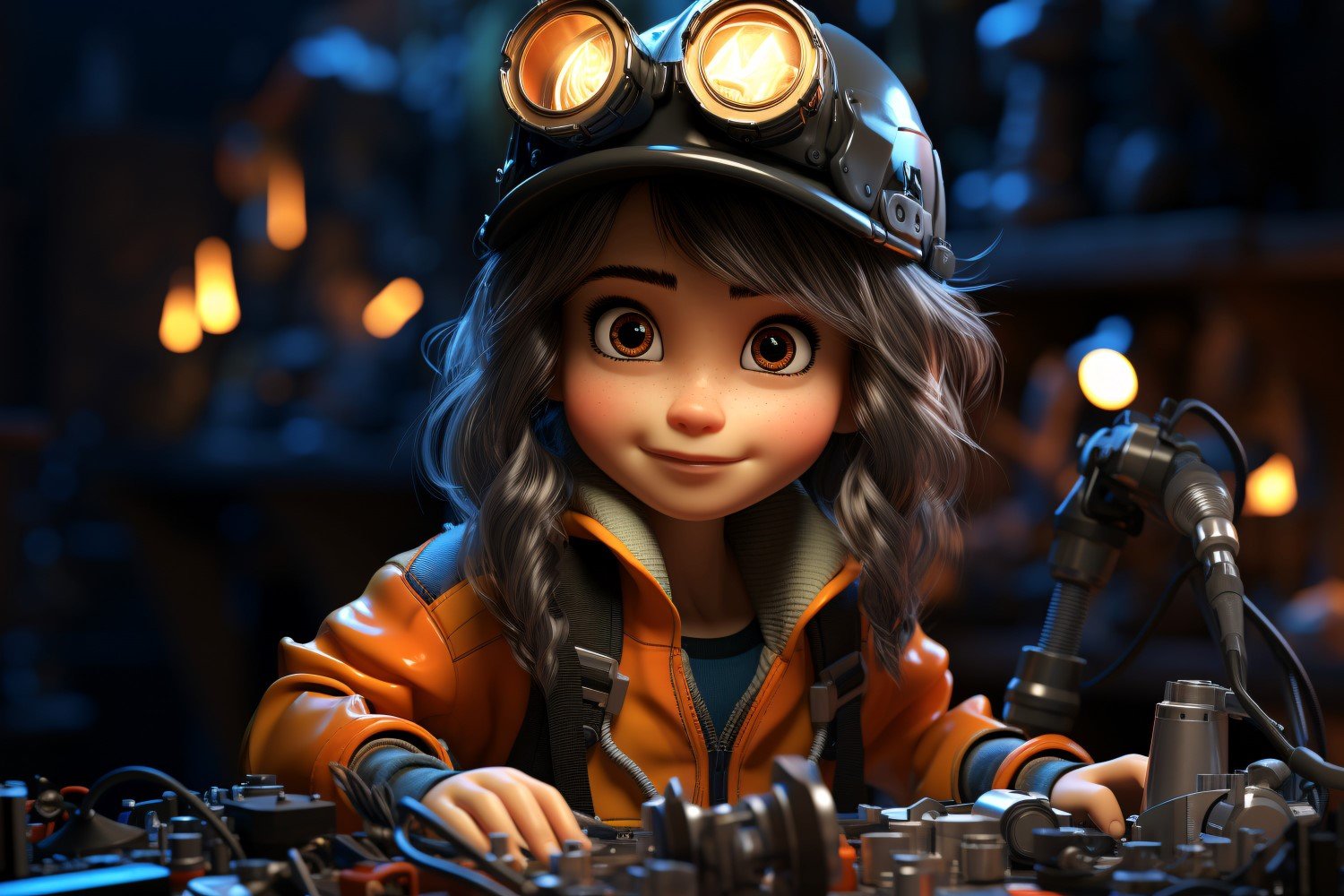 3D Character Child Girl Welder with relevant environment 3