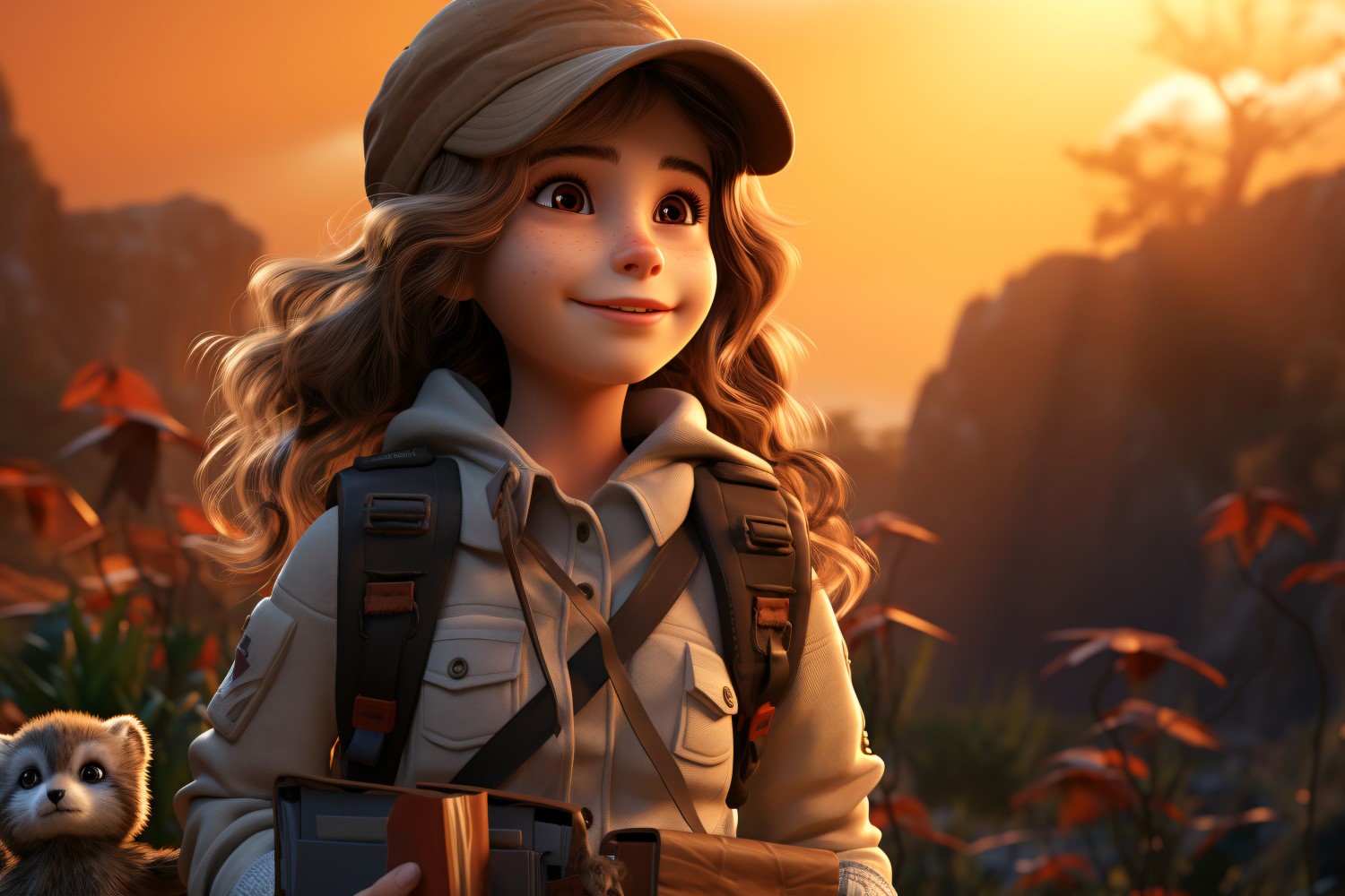 3D Character Child Girl Zoologist with relevant environment 3