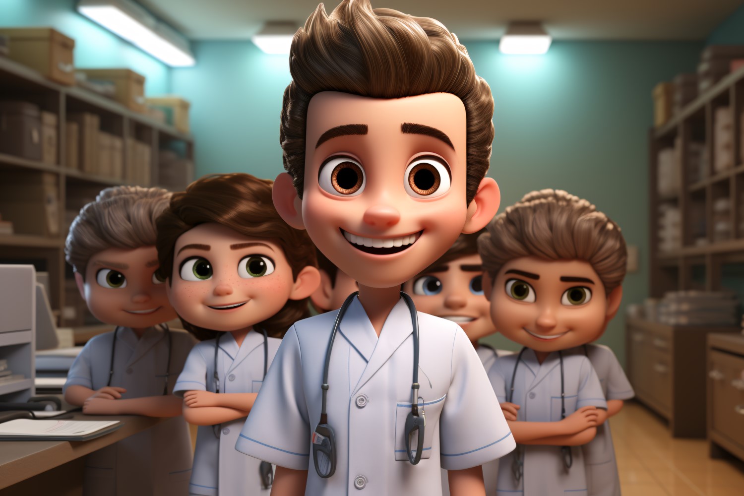 3D pixar Character Child Boy Nurse with relevant environment 2