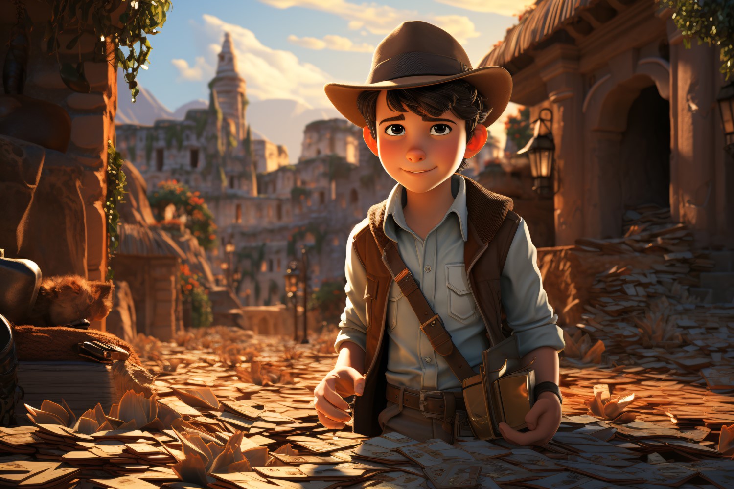 3D Character Boy Archaeologist with relevant environment 3