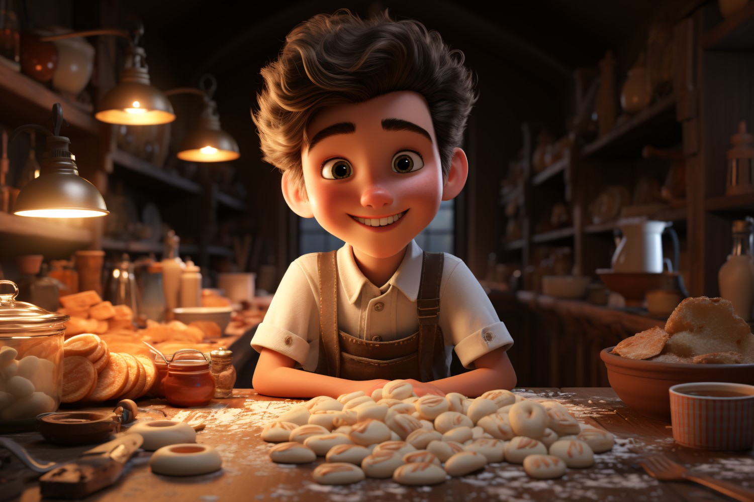 3D pixar Character Child Boy Bake with relevant environment 1